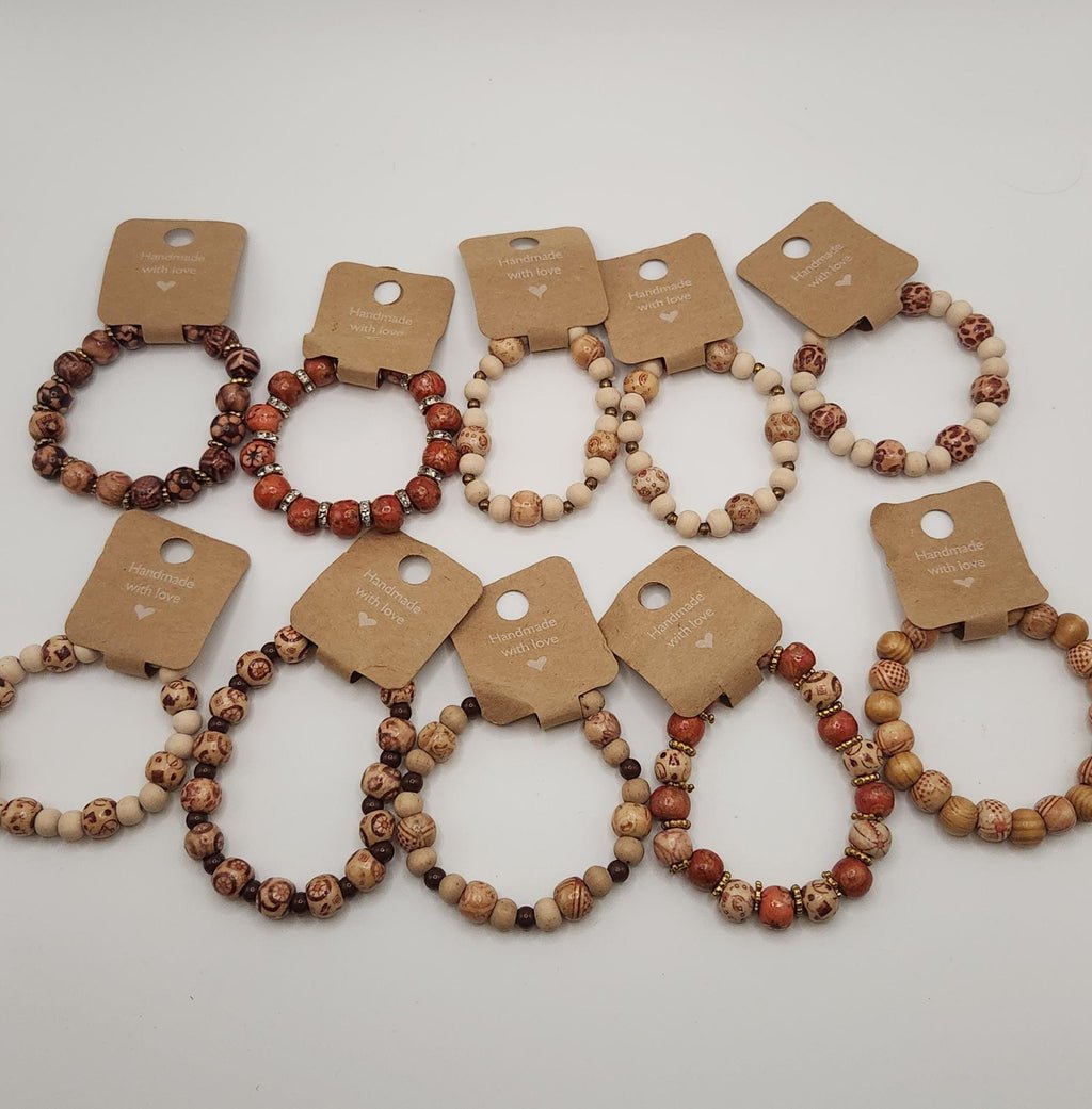 African Wooden Bead Bracelet: Unisex Elastic Wrist and Anklet Jewelry; Simple and Thoughtful mother's day gift