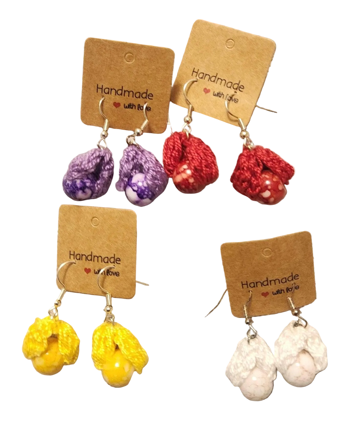 Handmade Bead Droplet Earrings; Colorful Crochet Fashion Jewelry