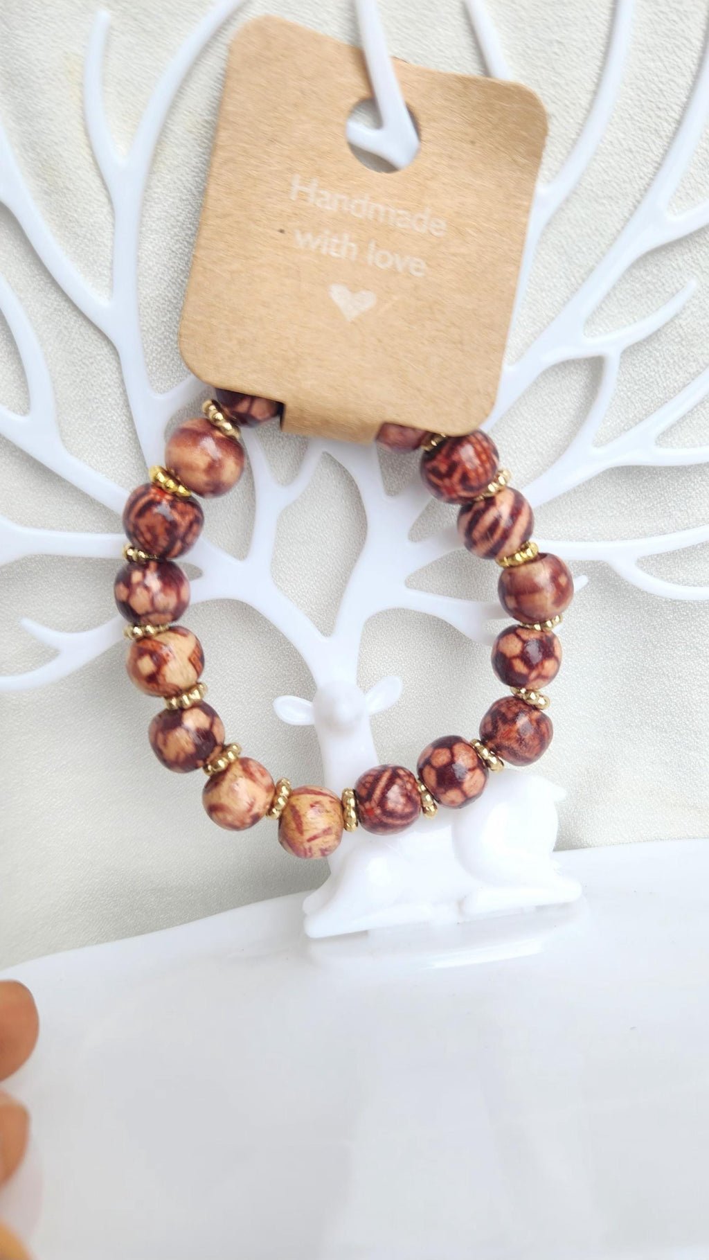 African Wooden Bead Bracelet: Unisex Elastic Wrist and Anklet Jewelry; Simple and Thoughtful mother's day gift