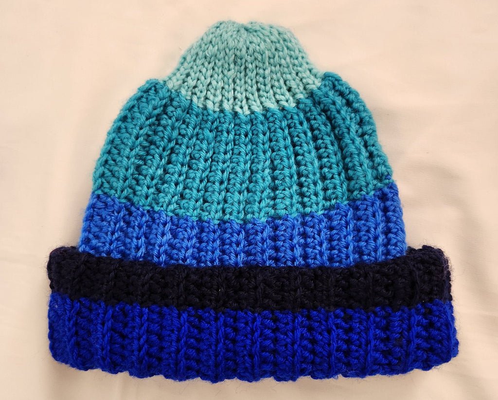 Handmade Ombre Beanie: Rainbow Gradient Crochet Winter Hat; Striped Colorful Headpiece
