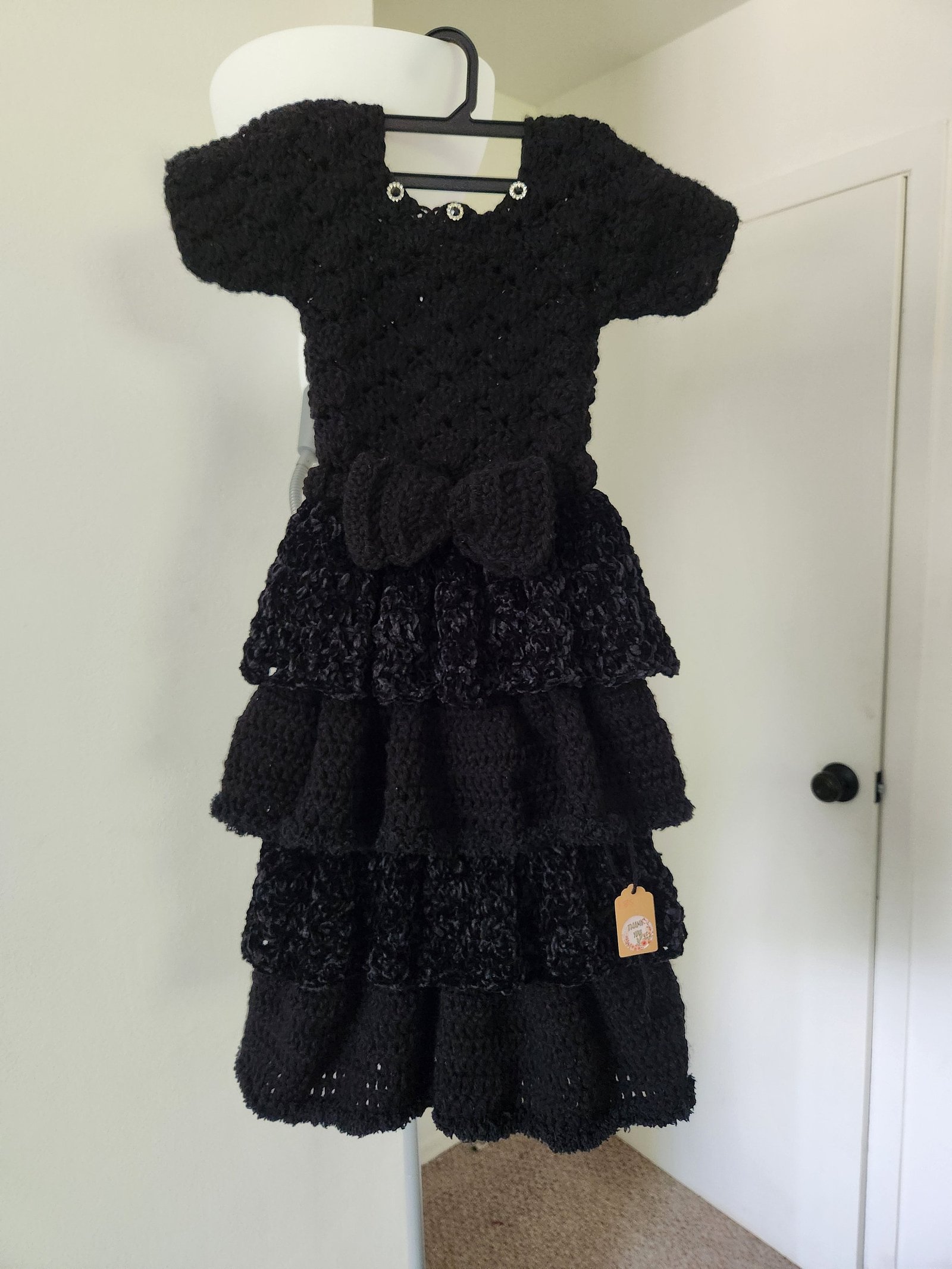 Handmade Crochet Toddler Dress: Layered Velvet Gown with Bow Belt; Princess Costume for Girls. Special, Thoughtful, and Cute Children Gifts