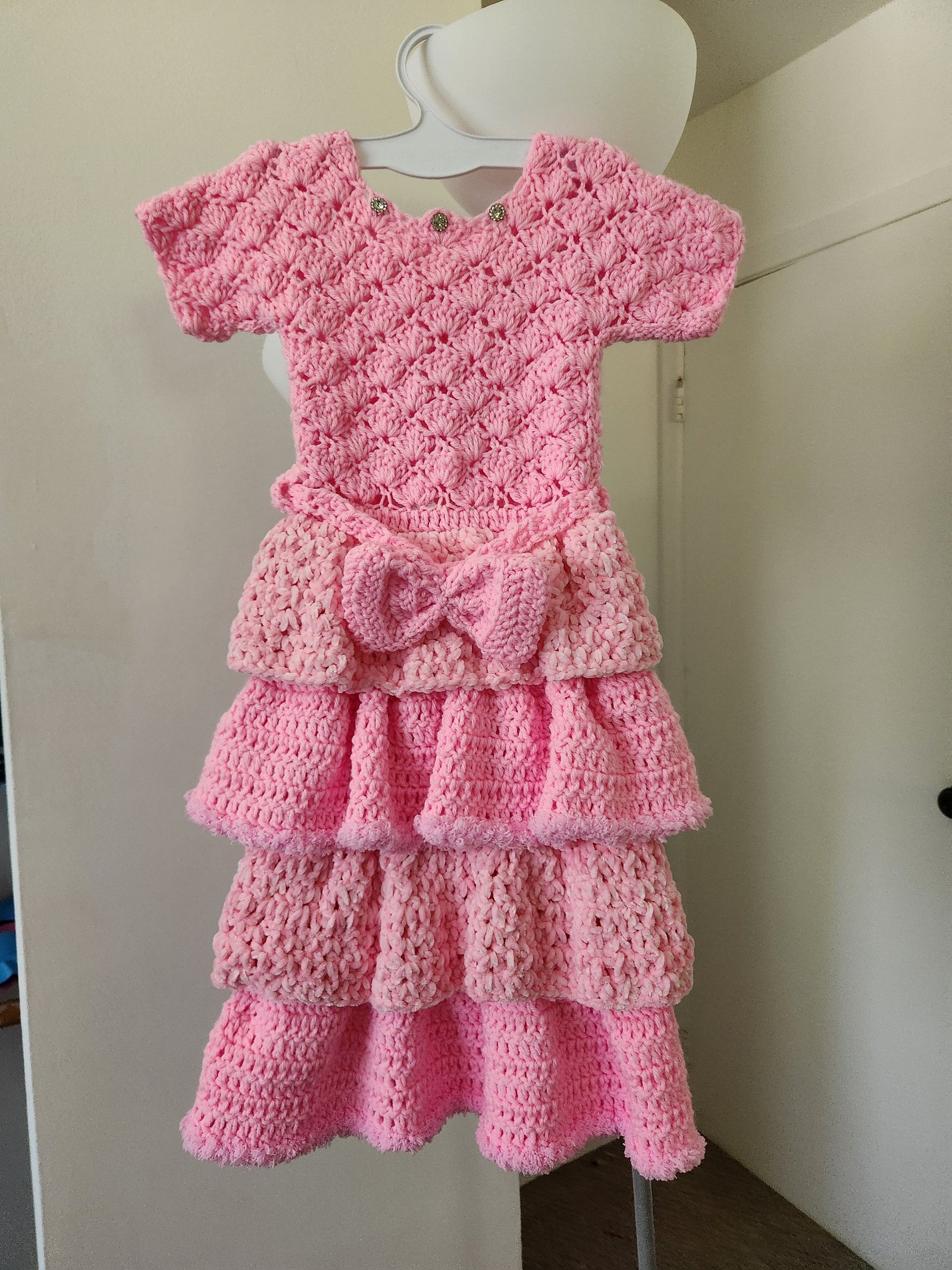 Handmade Crochet Toddler Dress: Layered Velvet Gown with Bow Belt; Princess Costume for Girls. Special, Thoughtful, and Cute Children Gifts