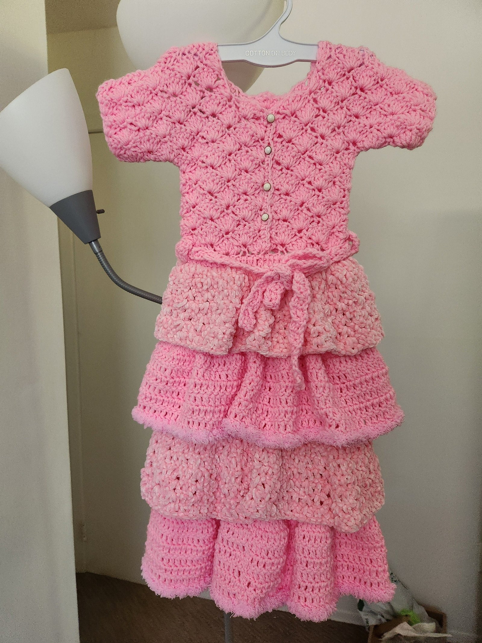 Handmade Crochet Toddler Dress: Layered Velvet Gown with Bow Belt; Princess Costume for Girls. Special, Thoughtful, and Cute Children Gifts