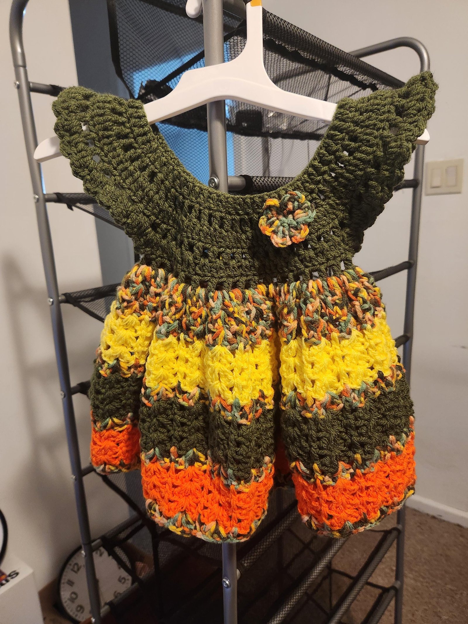 Handmade Crochet Ombre Baby Dress: Forest Green Gradient, 0-12 Months