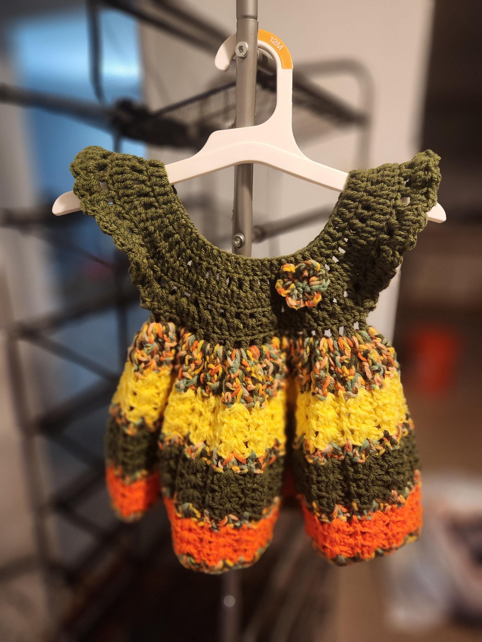 Handmade Crochet Ombre Baby Dress: Forest Green Gradient, 0-12 Months