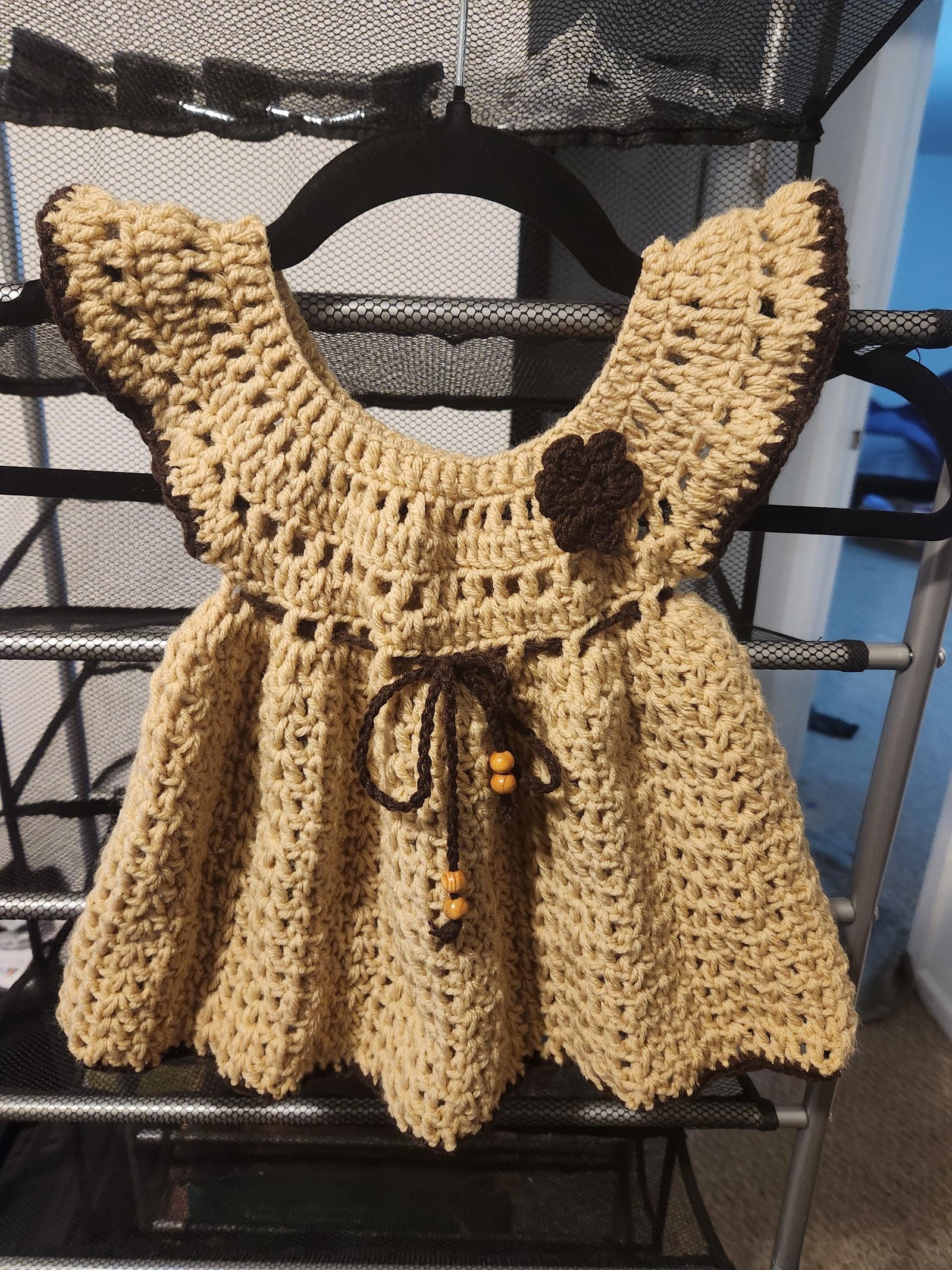 Handmade Baby Crochet Dress, Brown & Beige (0-12 Months)