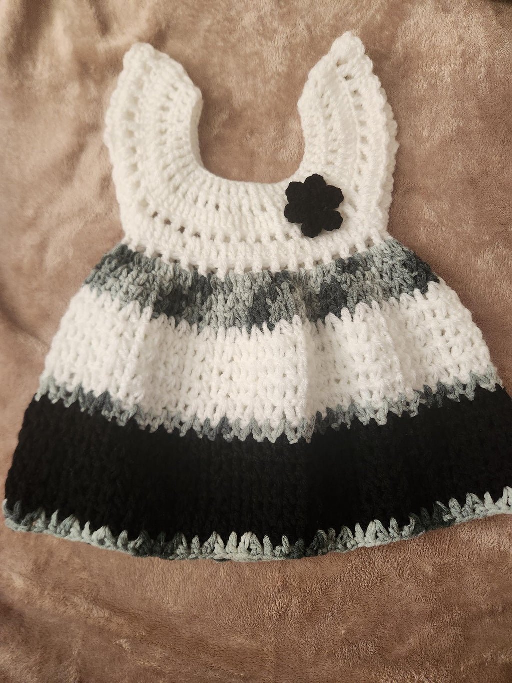 Black, grey & White: Baby Crochet Handmade Dress (below 12 months); Gifts for New Mothers