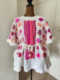 Large Pink Maple Leaf Poncho: Colorful Crochet African-Inspired Oversized Kaftan; Unique Handmade Gifts