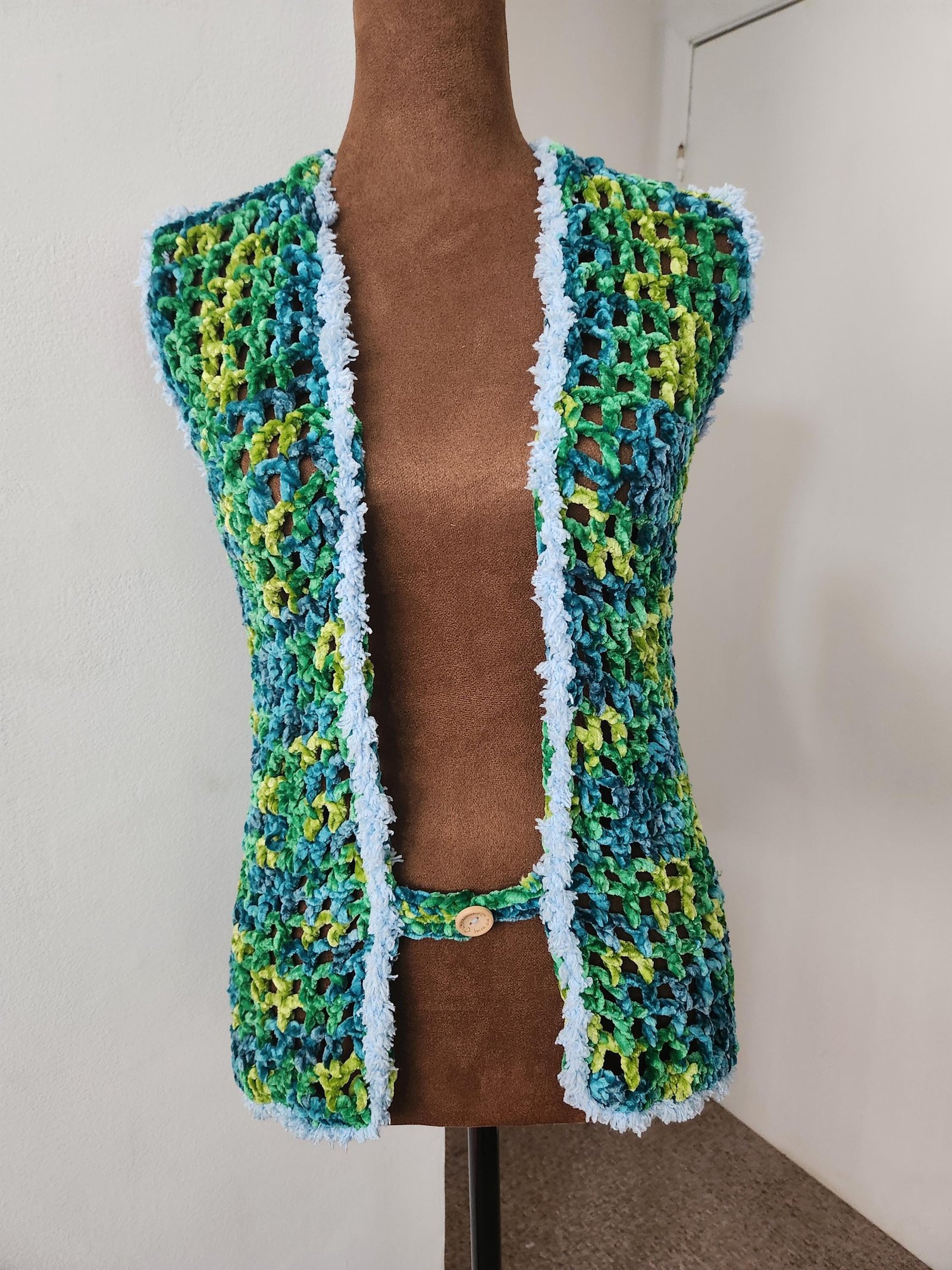 Sleeveless Velvet Handmade Crochet Crop Mesh Jacket, Soft Warm Mini Armless Furry Cardigan Vest