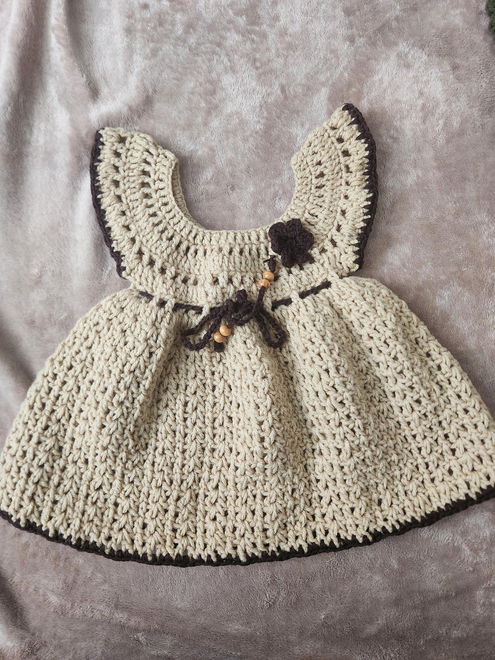 Handmade Baby Crochet Dress, Brown & Beige (0-12 Months)