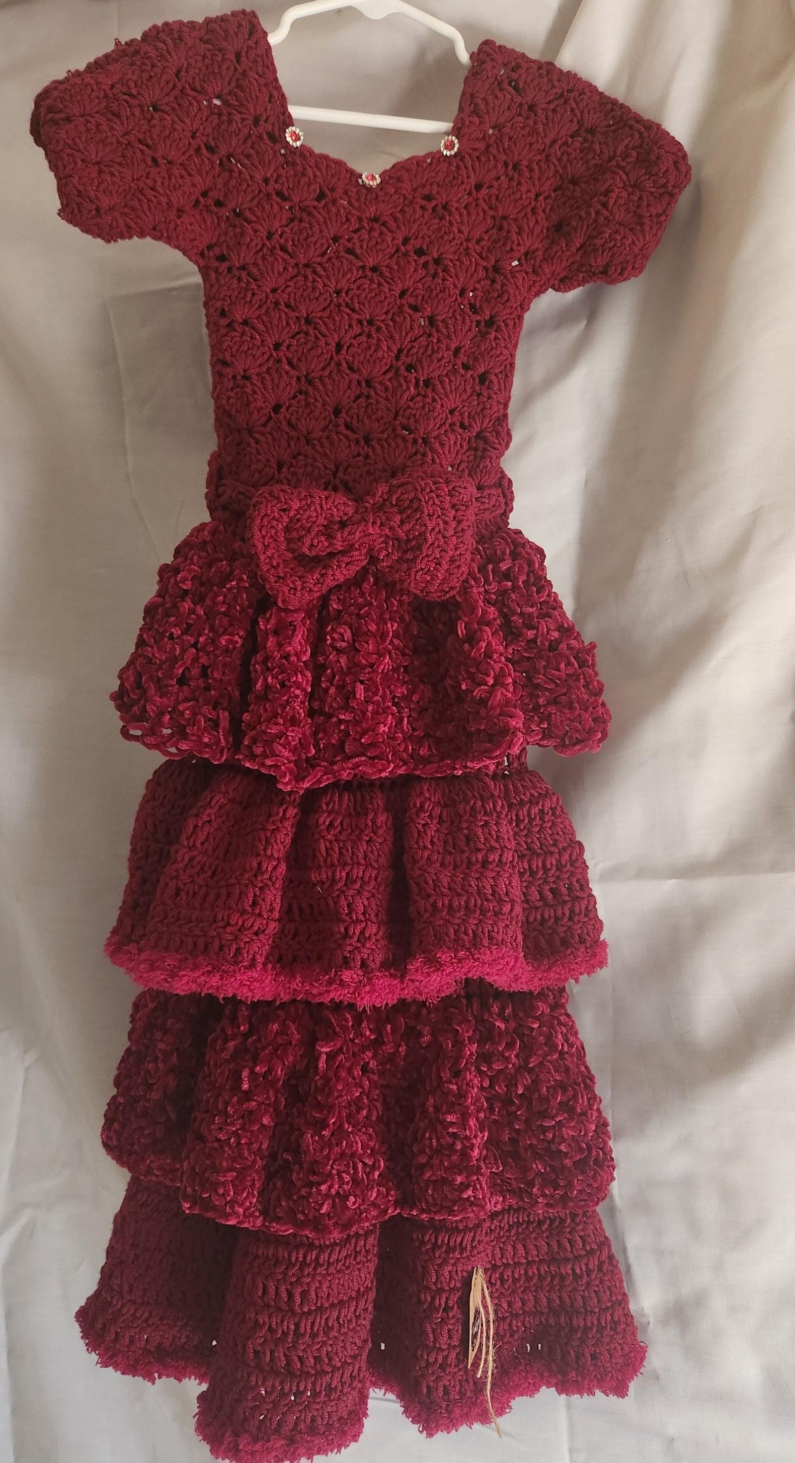 Handmade Crochet Toddler Dress: Red Velvet Layered Princess Costume with Bow
