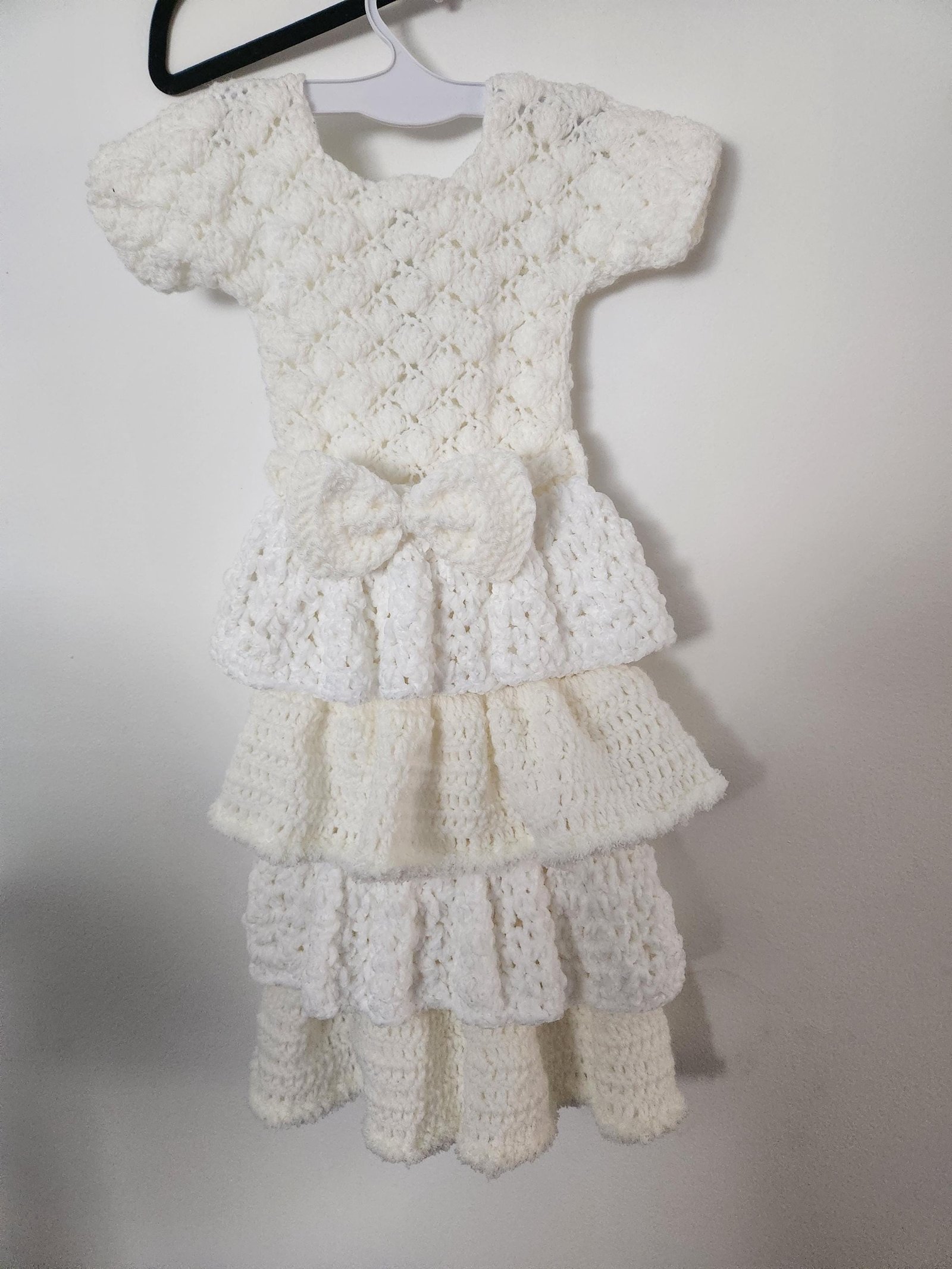 Handmade Crochet Toddler Dress: Layered Velvet Gown with Bow Belt; Princess Costume for Girls. Special, Thoughtful, and Cute Children Gifts