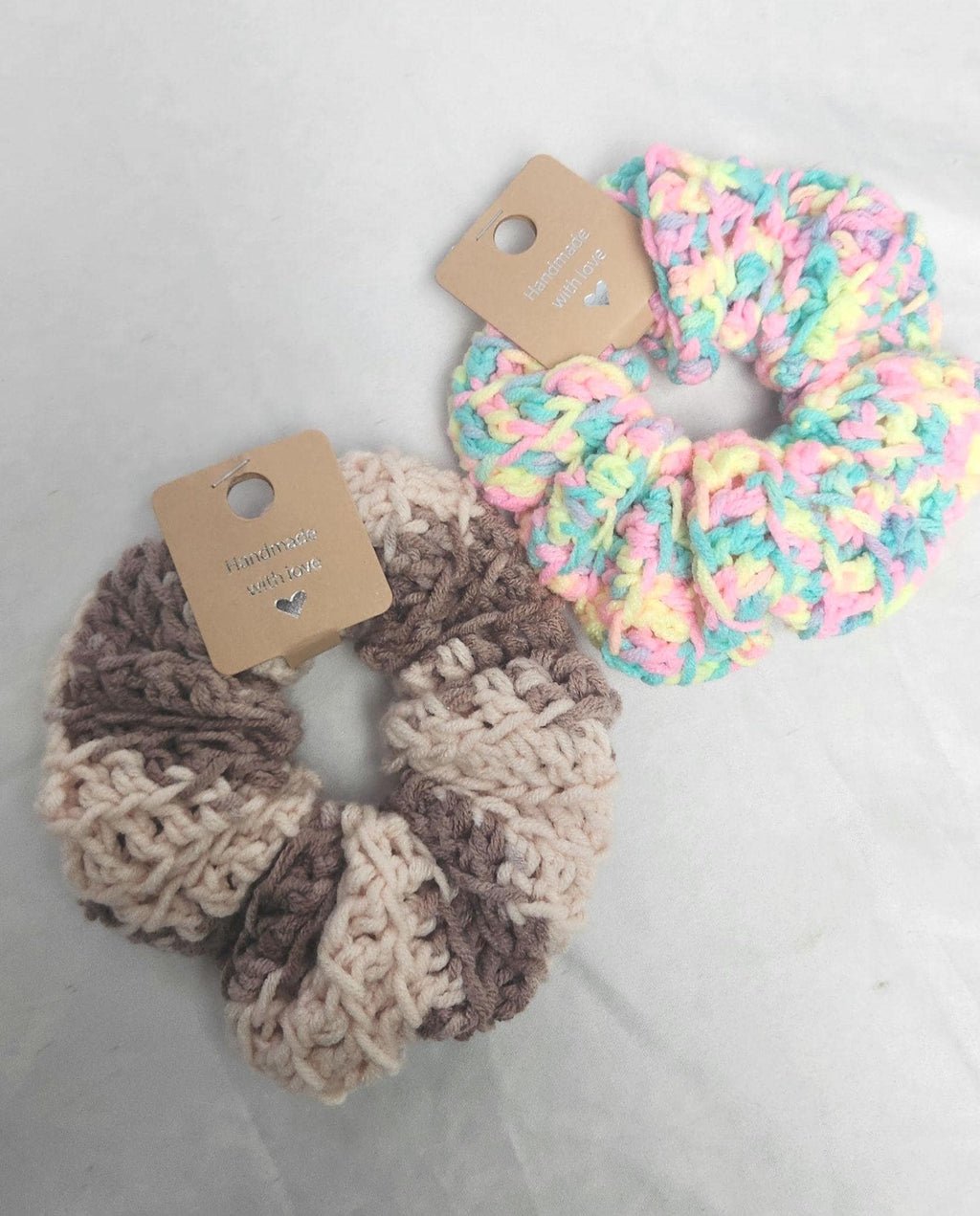 Handmade Donut Hair Scrunchies: Variegated Rainbow Ombre Crochet Wristbands; Comfy Gifts for Mother's Day