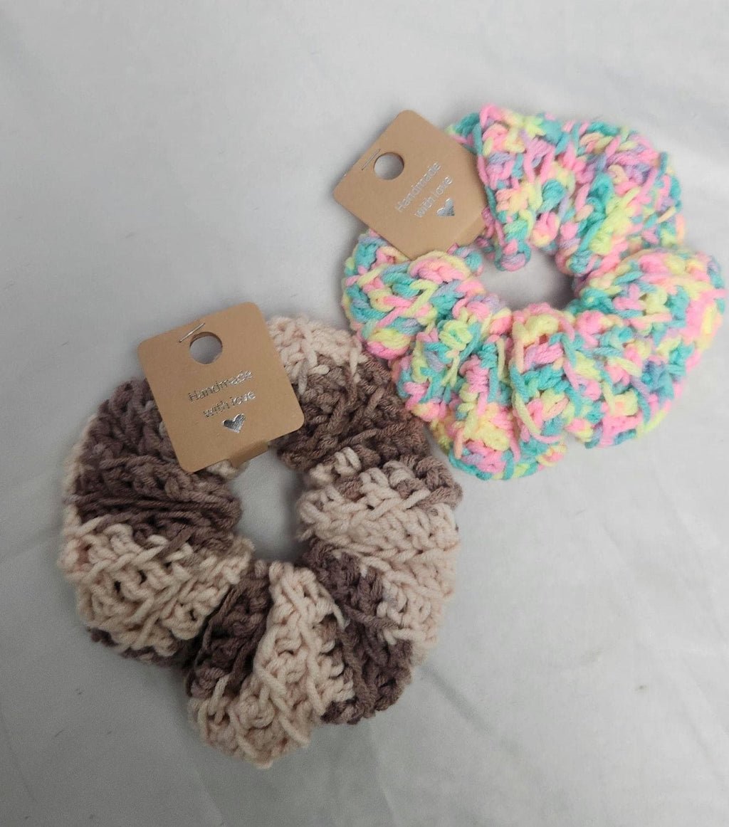 Handmade Donut Hair Scrunchies: Variegated Rainbow Ombre Crochet Wristbands; Comfy Gifts for Mother's Day