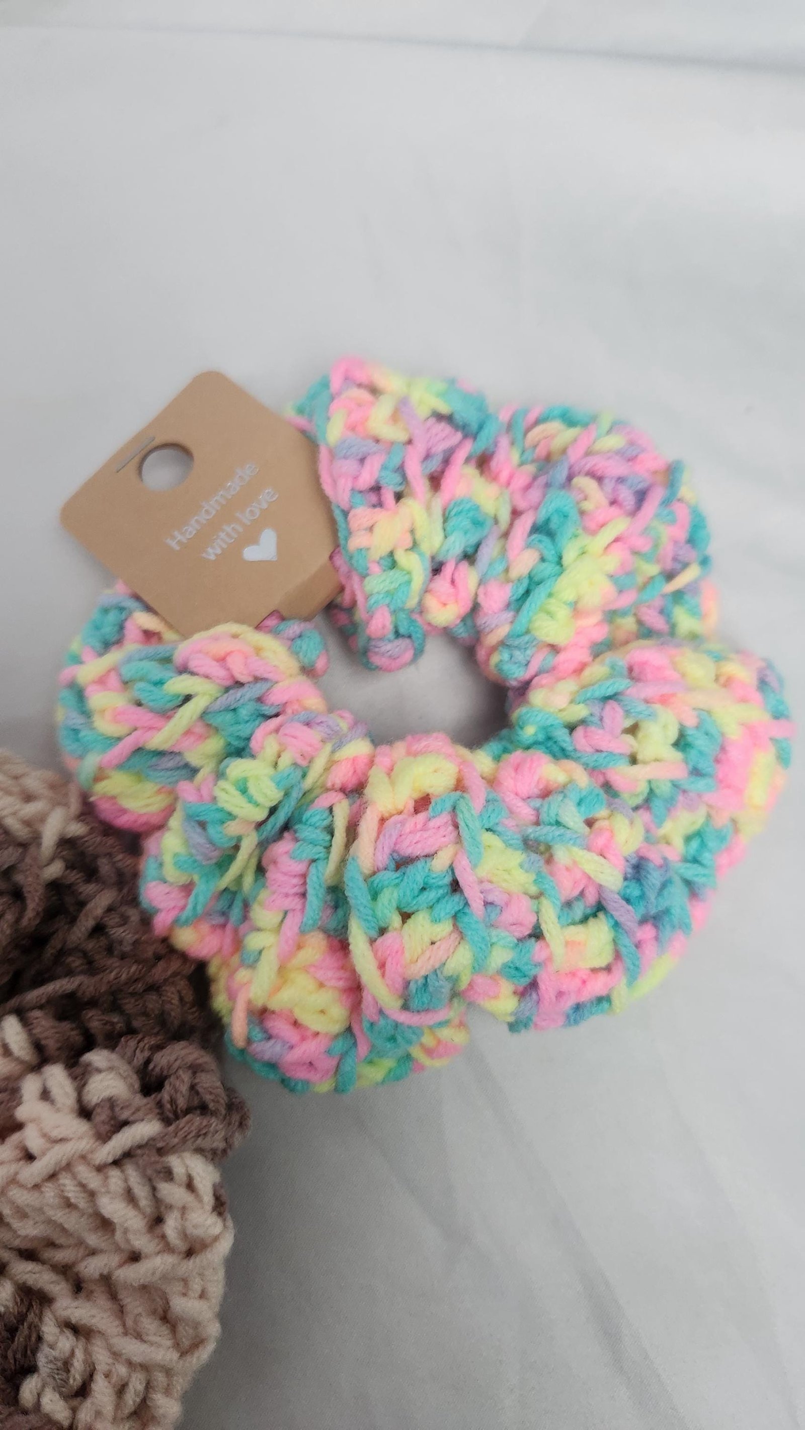 Handmade Donut Hair Scrunchies: Variegated Rainbow Ombre Crochet Wristbands; Comfy Gifts for Mother's Day
