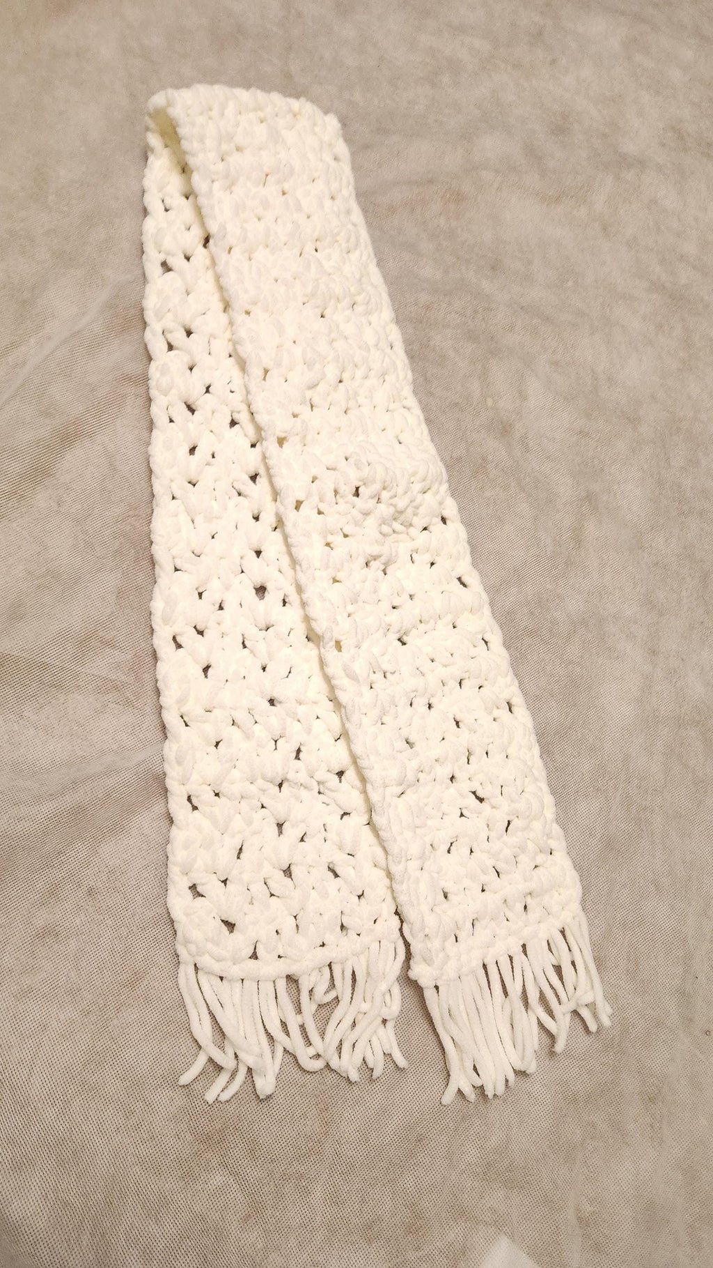 Winter Mesh Shawl with Fringe; Handmade Crochet Chunky Neck Scarf; Cozy, Thick, and Warm Gift Accessories