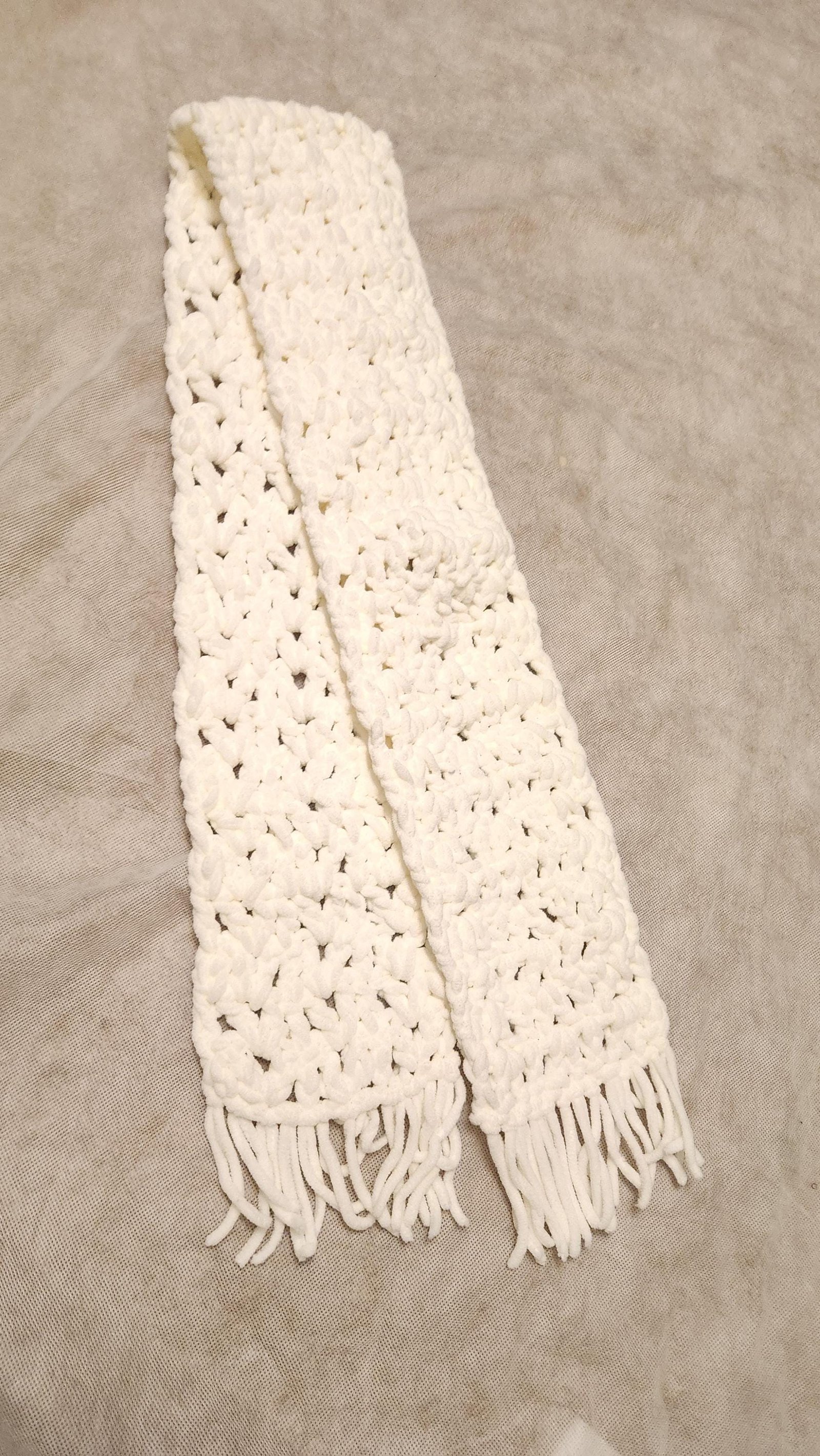 Winter Mesh Shawl with Fringe; Handmade Crochet Chunky Neck Scarf; Cozy, Thick, and Warm Gift Accessories