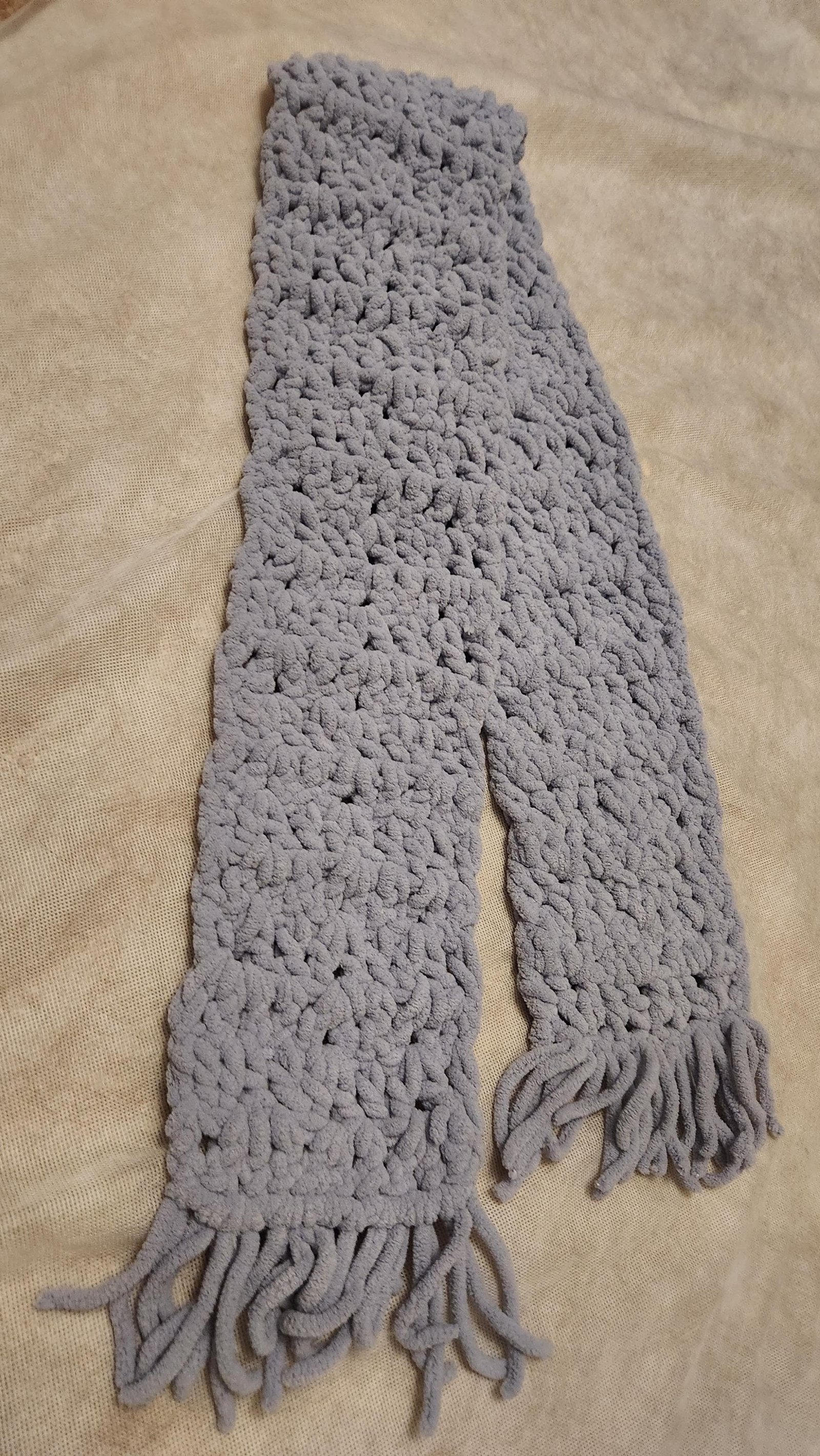 Winter Mesh Shawl with Fringe; Handmade Crochet Chunky Neck Scarf; Cozy, Thick, and Warm Gift Accessories