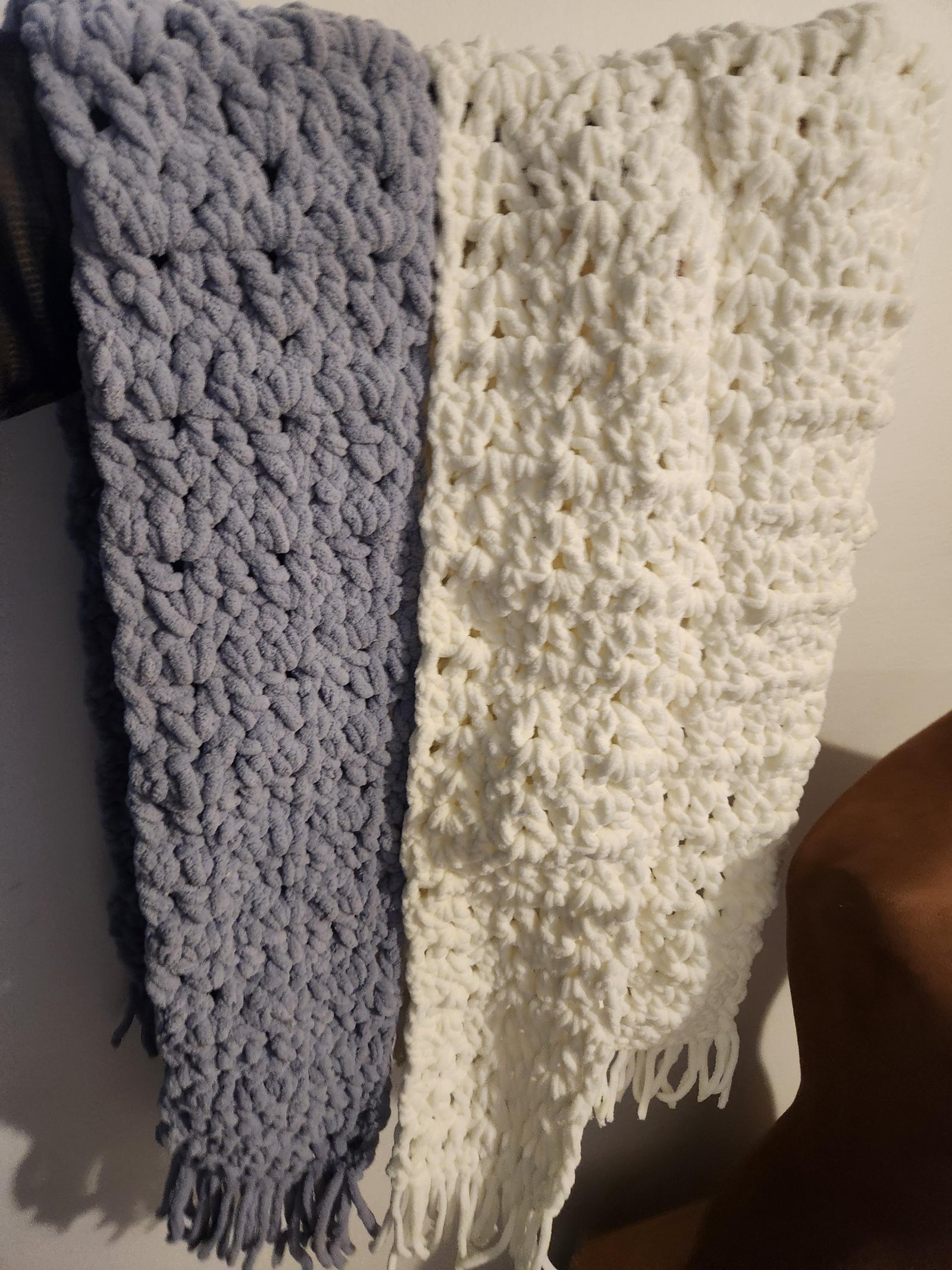 Winter Mesh Shawl with Fringe; Handmade Crochet Chunky Neck Scarf; Cozy, Thick, and Warm Gift Accessories