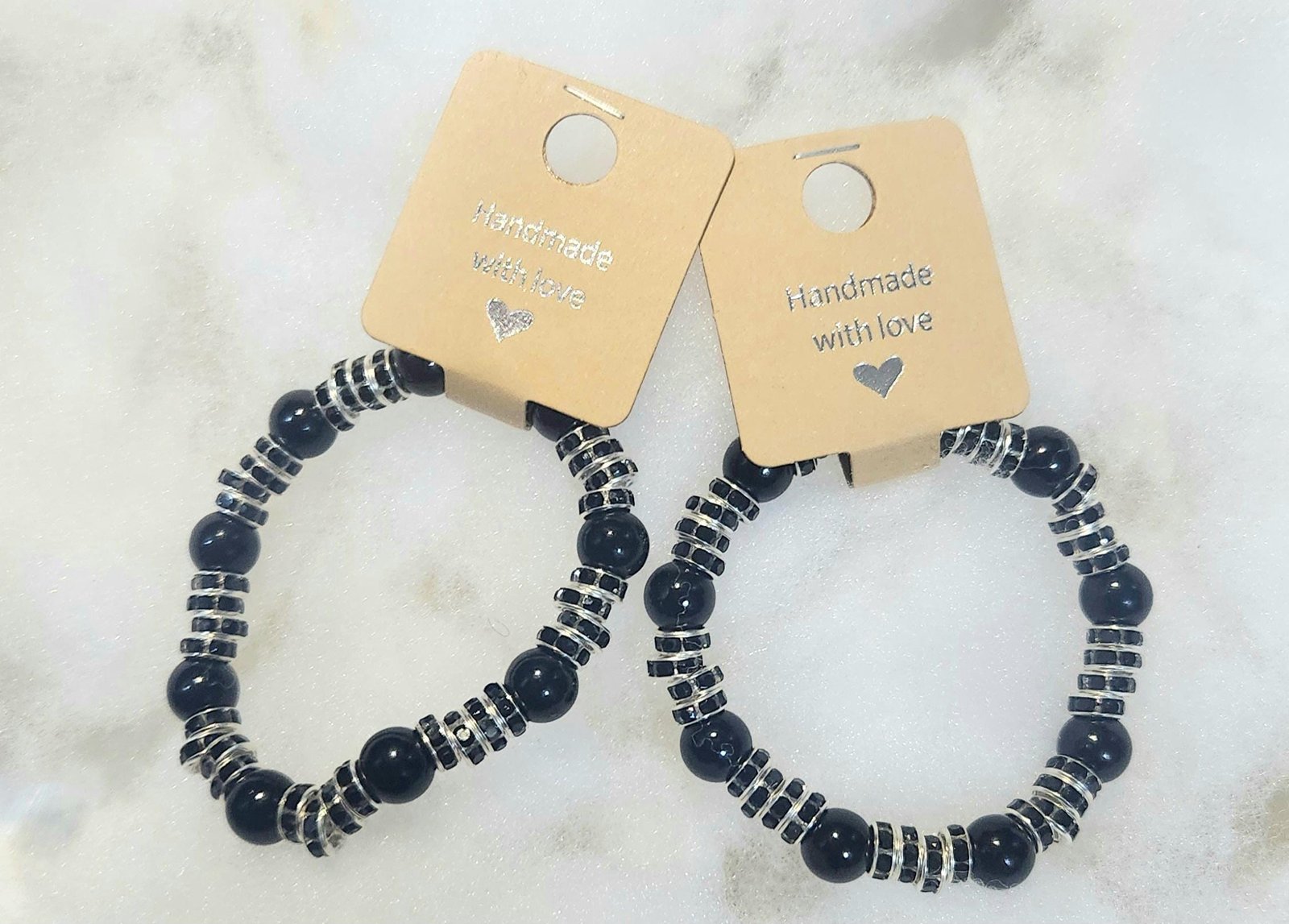 Black Gothic-Inspired Beaded Elastic Beaded Bracelets; Faux Pearl Wrist and Anklet Jewelry