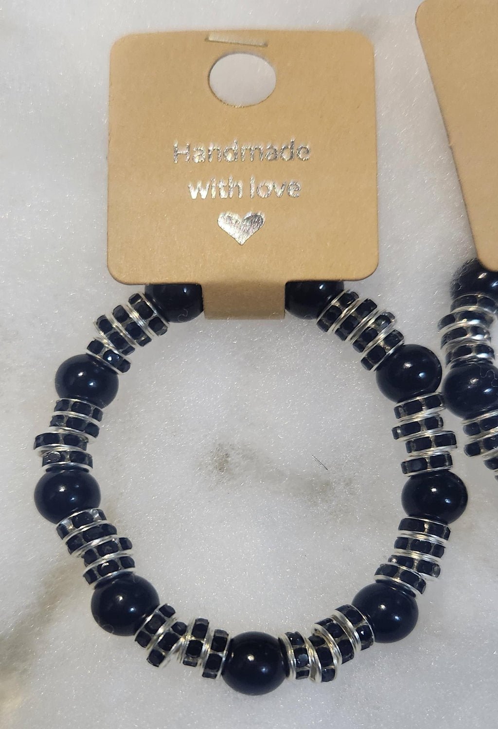 Black Gothic-Inspired Beaded Elastic Beaded Bracelets; Faux Pearl Wrist and Anklet Jewelry
