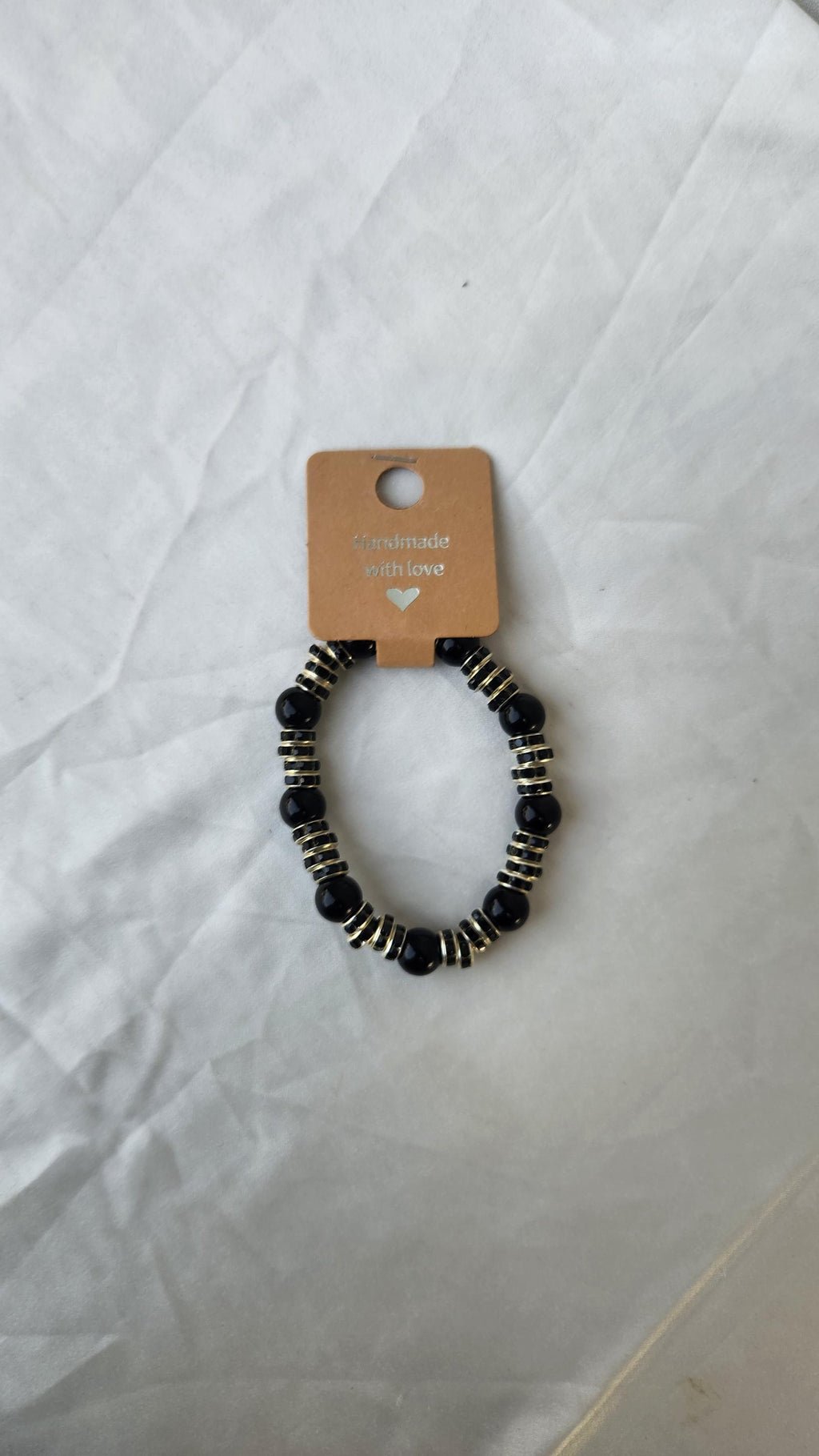 Black Gothic-Inspired Beaded Elastic Beaded Bracelets; Faux Pearl Wrist and Anklet Jewelry