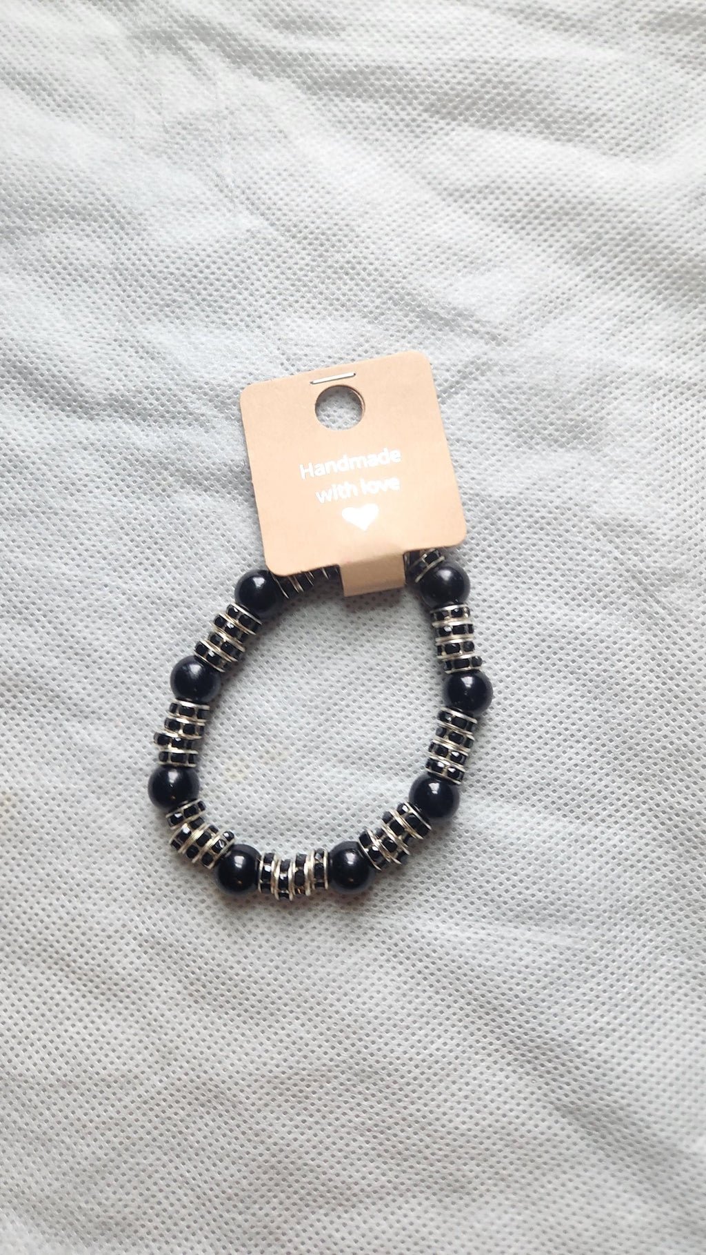 Black Gothic-Inspired Beaded Elastic Beaded Bracelets; Faux Pearl Wrist and Anklet Jewelry