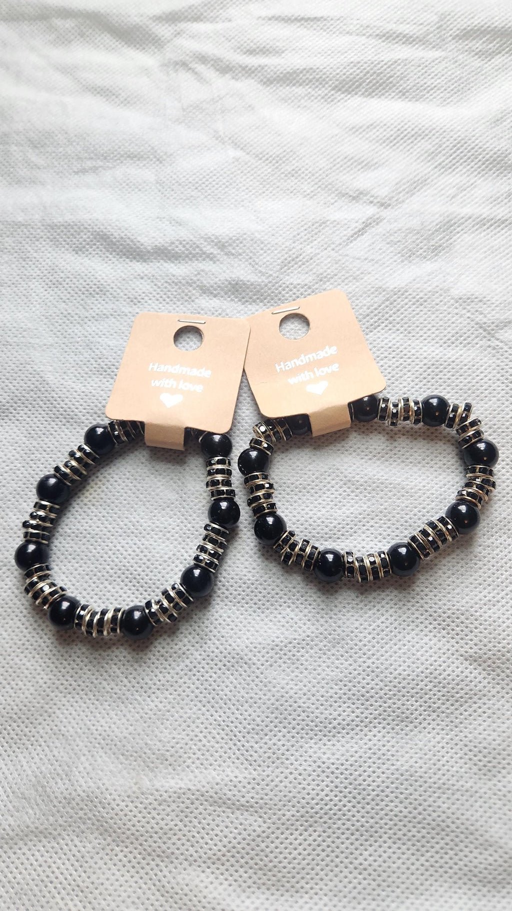 Black Gothic-Inspired Beaded Elastic Beaded Bracelets; Faux Pearl Wrist and Anklet Jewelry