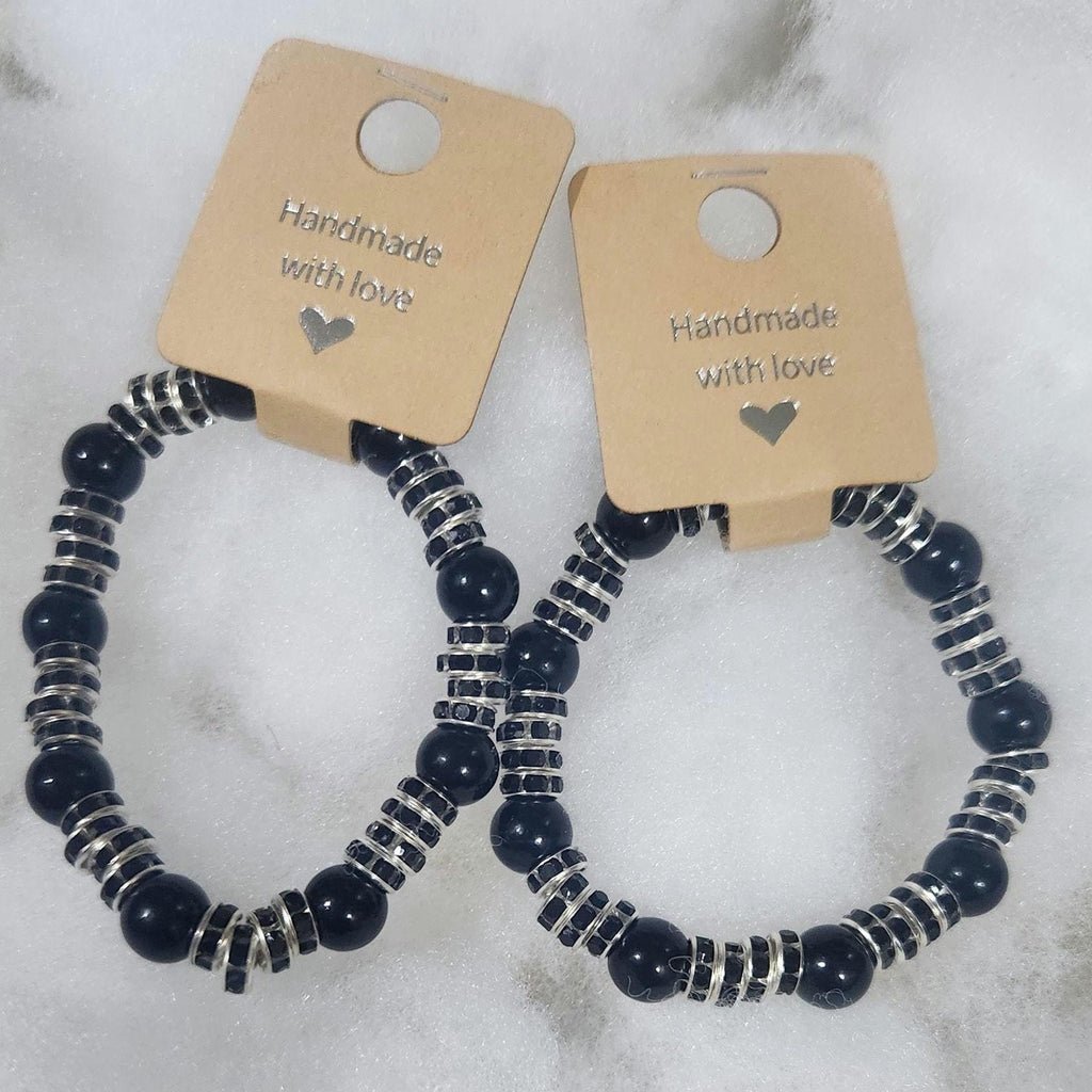 Black Gothic-Inspired Beaded Elastic Beaded Bracelets; Faux Pearl Wrist and Anklet Jewelry