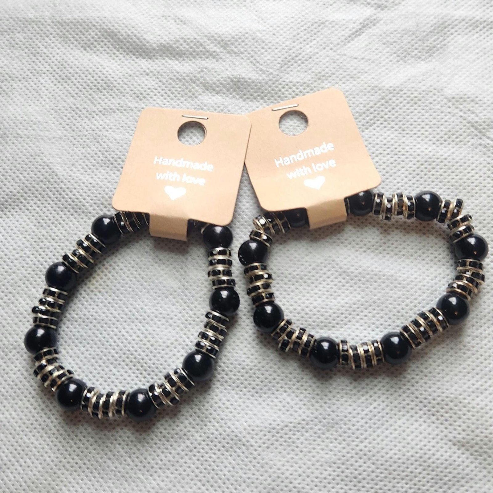 Black Gothic-Inspired Beaded Elastic Beaded Bracelets; Faux Pearl Wrist and Anklet Jewelry