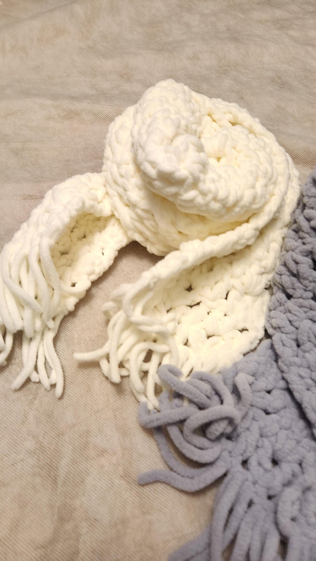 Winter Mesh Shawl with Fringe; Handmade Crochet Chunky Neck Scarf; Cozy, Thick, and Warm Gift Accessories