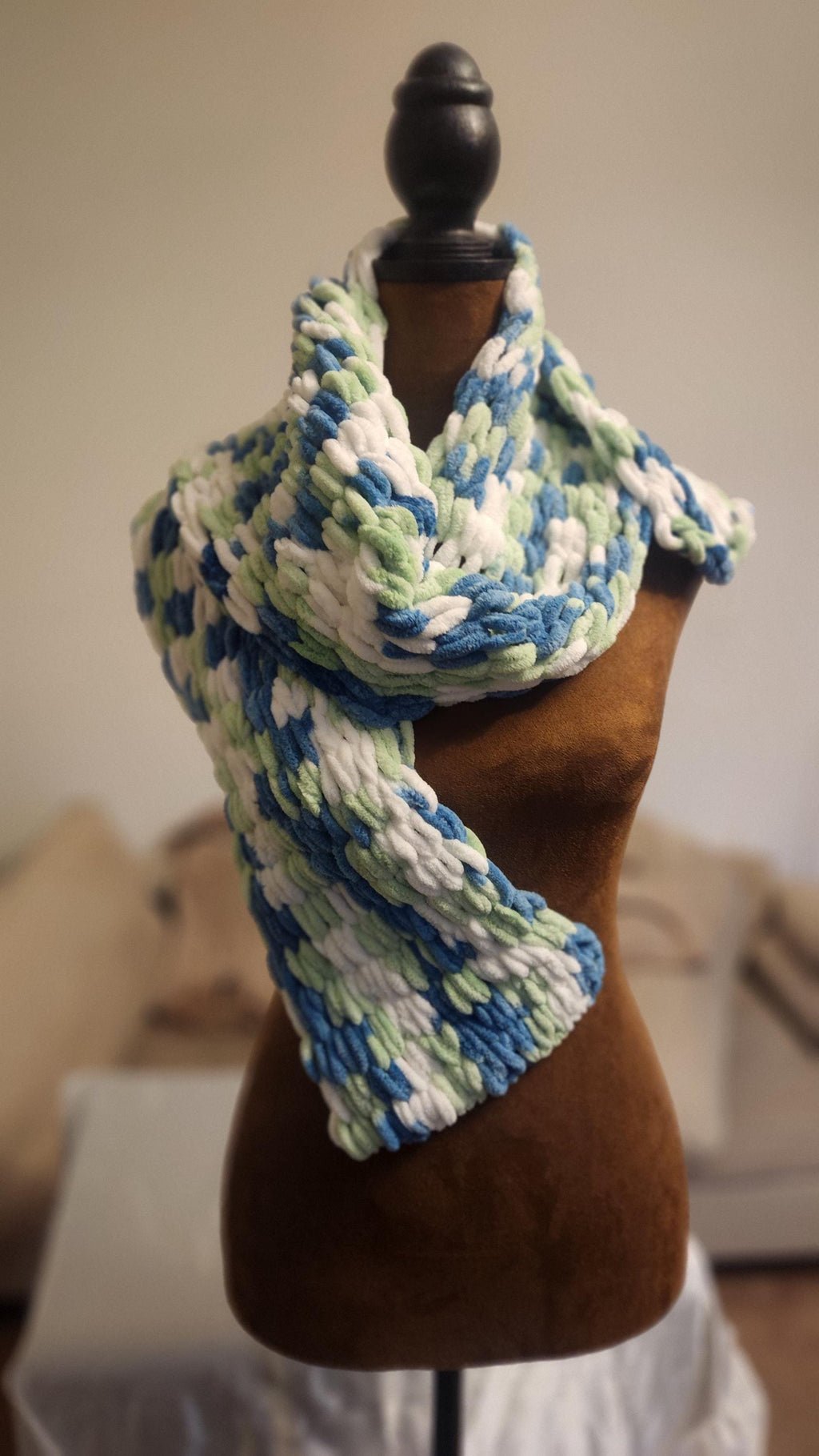 Handmade Knit Scarf, Chunky Variegated Winter Shawl