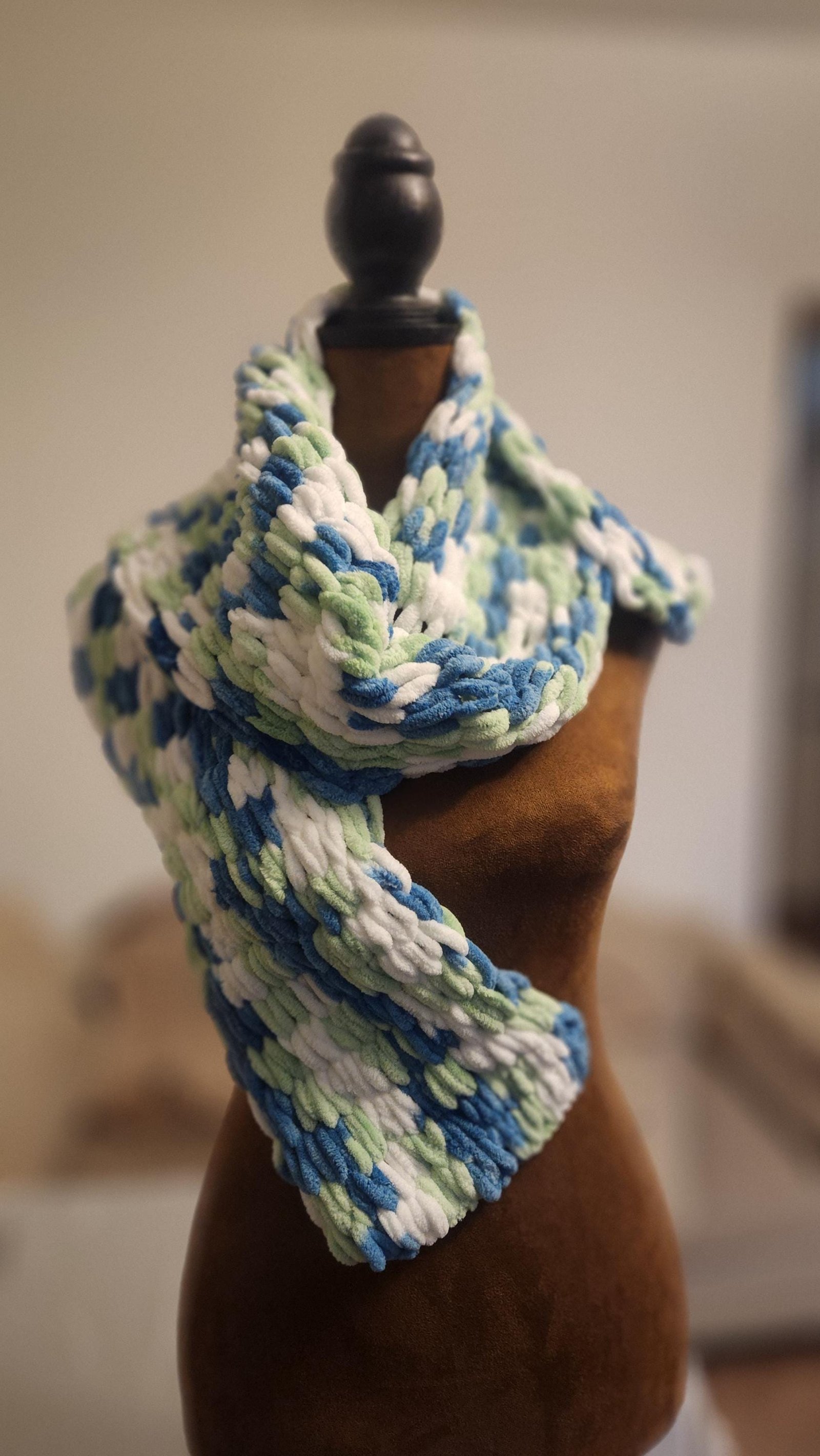 Handmade Knit Scarf, Chunky Variegated Winter Shawl