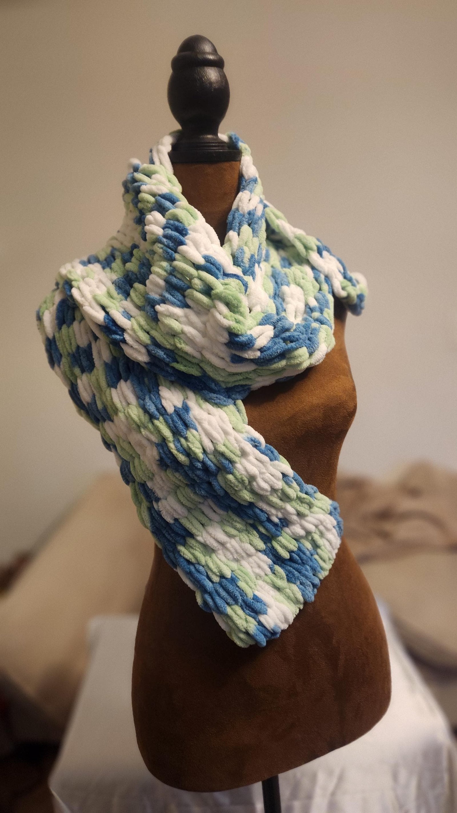 Handmade Knit Scarf, Chunky Variegated Winter Shawl