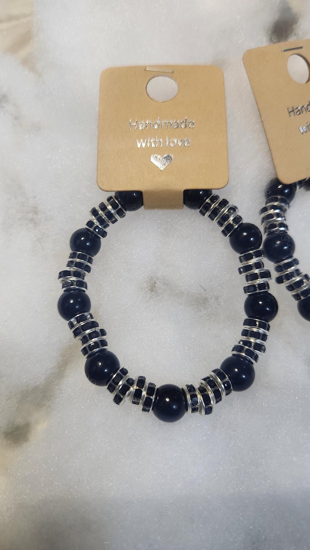 Black Gothic-Inspired Beaded Elastic Beaded Bracelets; Faux Pearl Wrist and Anklet Jewelry