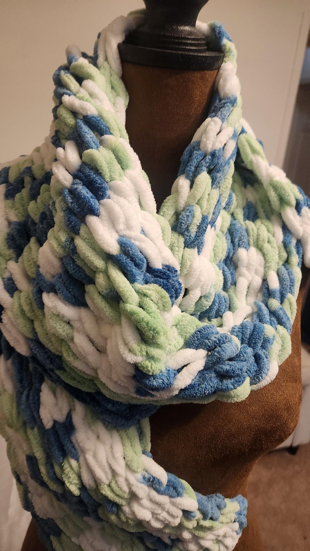 Handmade Knit Scarf, Chunky Variegated Winter Shawl