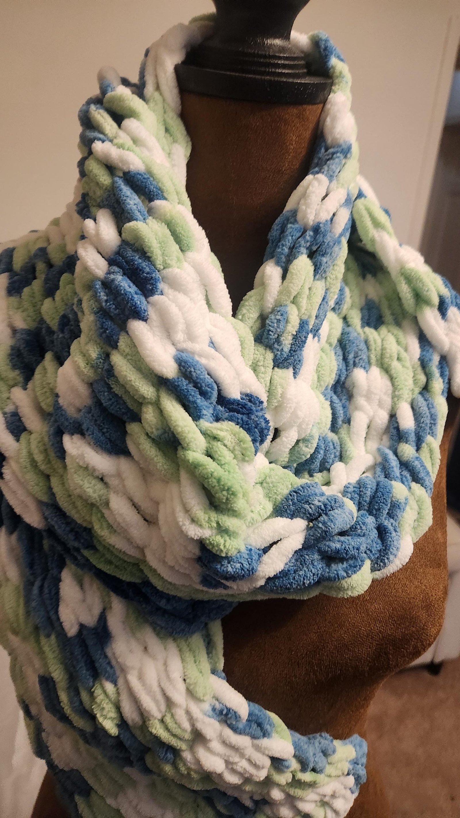 Handmade Knit Scarf, Chunky Variegated Winter Shawl