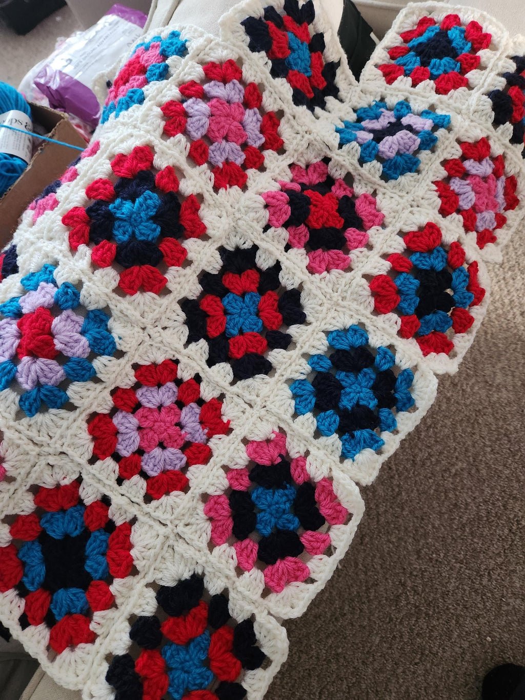 Handmade Long Cardigan: JUQ Granny Square Rainbow Crochet Kimono; Comfy Jacket Gifts
