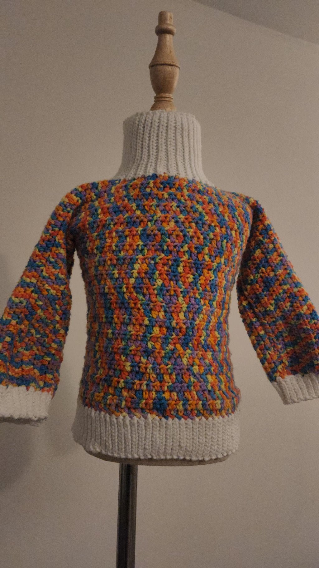 Kid's Variegated Sweater for Winter; Handmade Crochet Rainbow Thick Turtleneck Blouse for Toddlers & Preschoolers