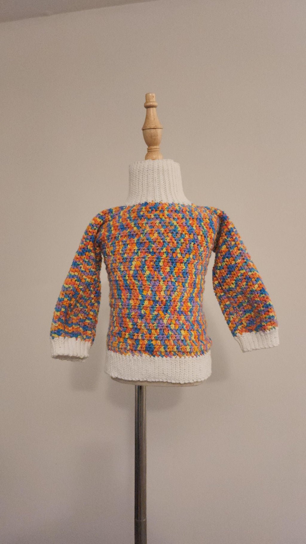 Kid's Variegated Sweater for Winter; Handmade Crochet Rainbow Thick Turtleneck Blouse for Toddlers & Preschoolers