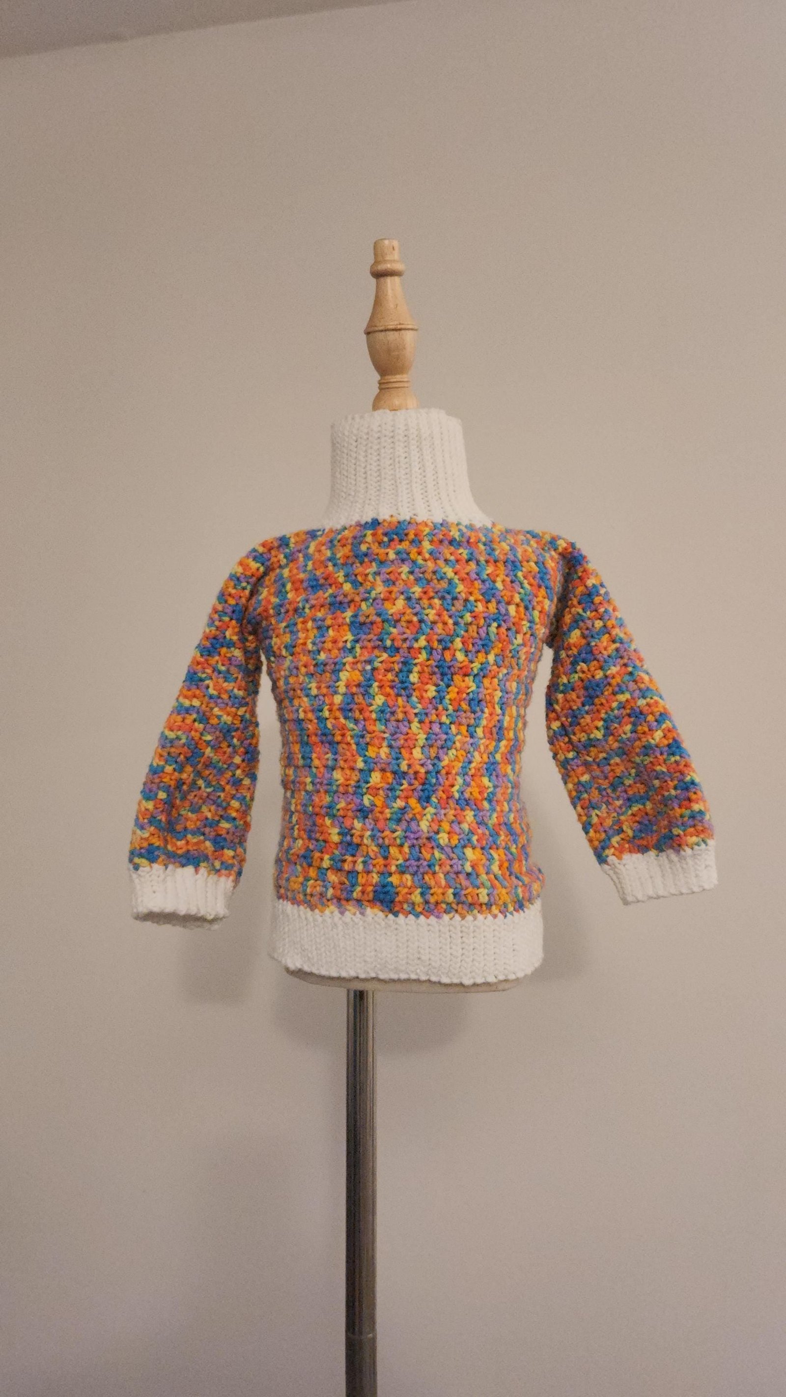 Kid's Variegated Sweater for Winter; Handmade Crochet Rainbow Thick Turtleneck Blouse for Toddlers & Preschoolers
