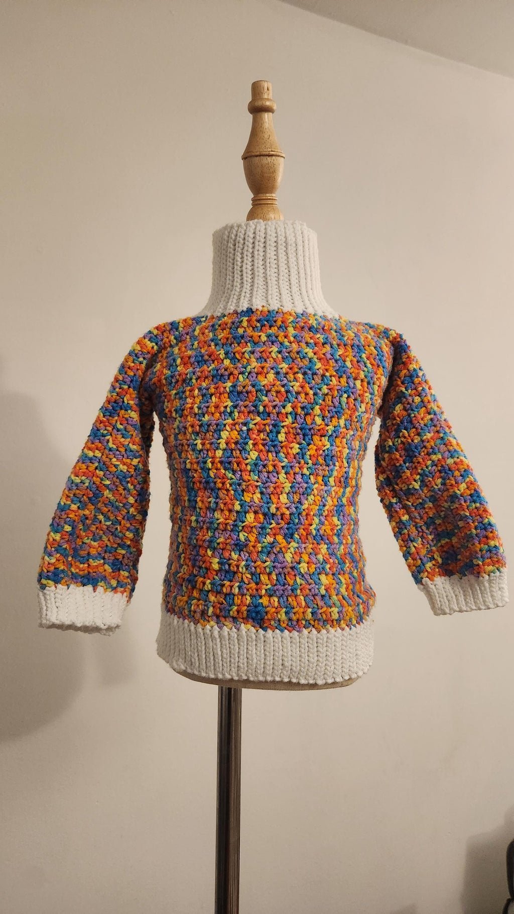 Kid's Variegated Sweater for Winter; Handmade Crochet Rainbow Thick Turtleneck Blouse for Toddlers & Preschoolers