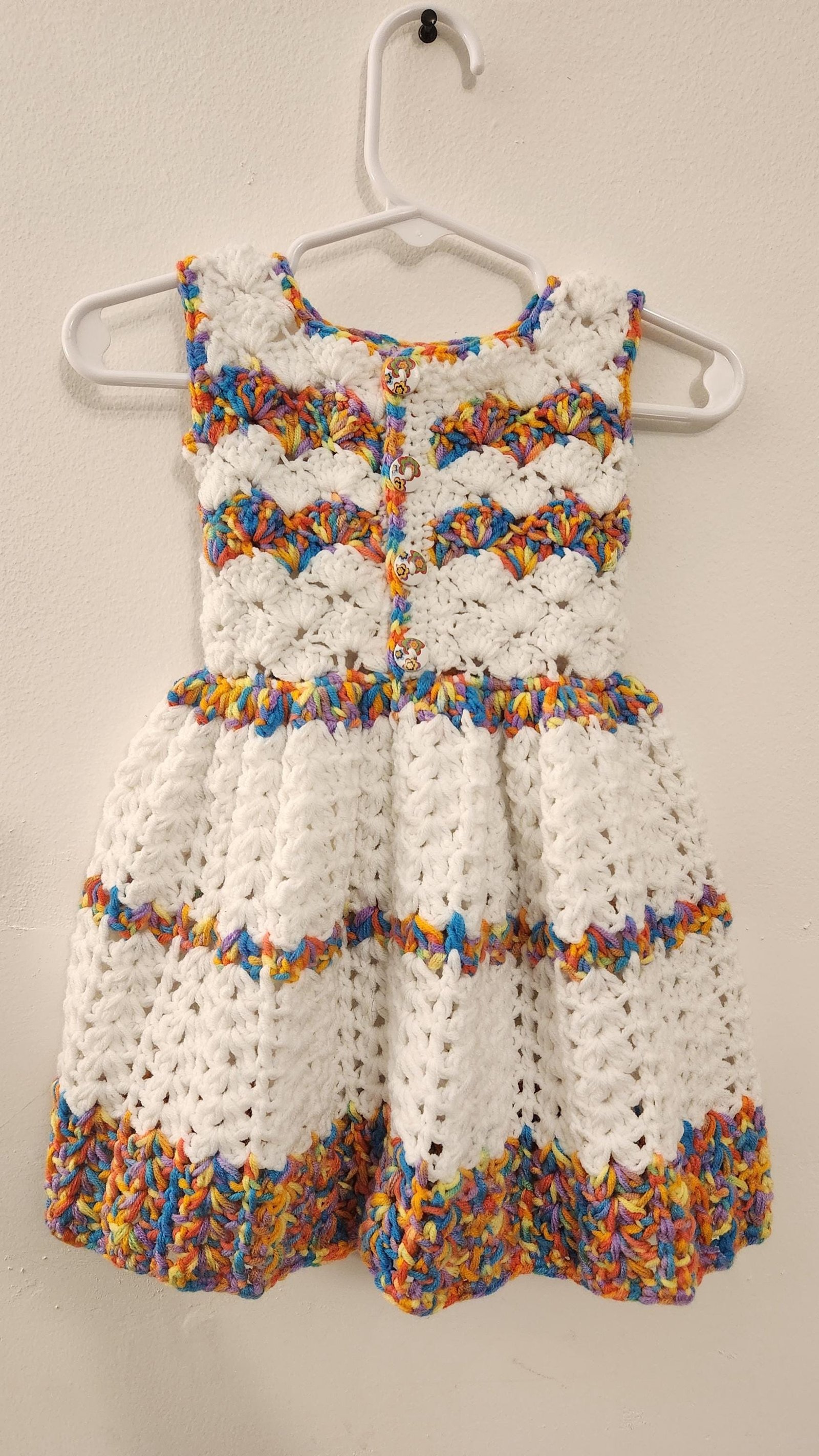 Handmade Crochet Rainbow Baby Dress: Newborn to 12 Months, Variegated Stripe Princess Gown
