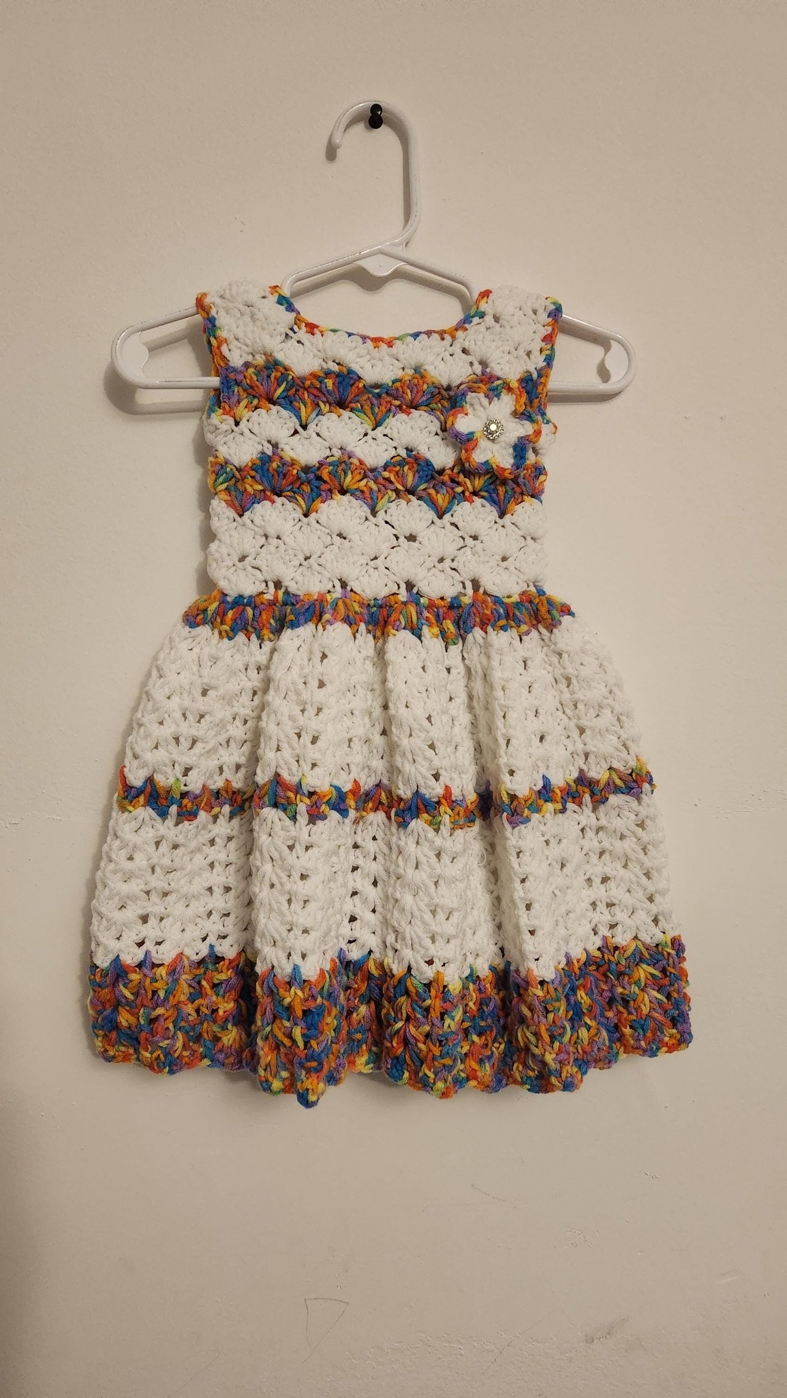 Handmade Crochet Rainbow Baby Dress: Newborn to 12 Months, Variegated Stripe Princess Gown
