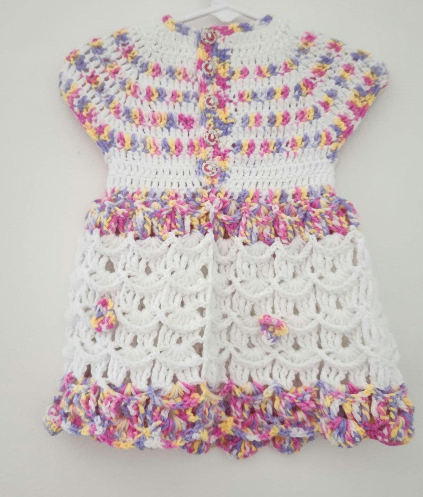 Colorful Baby's Lacy Dress; Handmade Crochet Club Flower Variegated Gown for Infants
