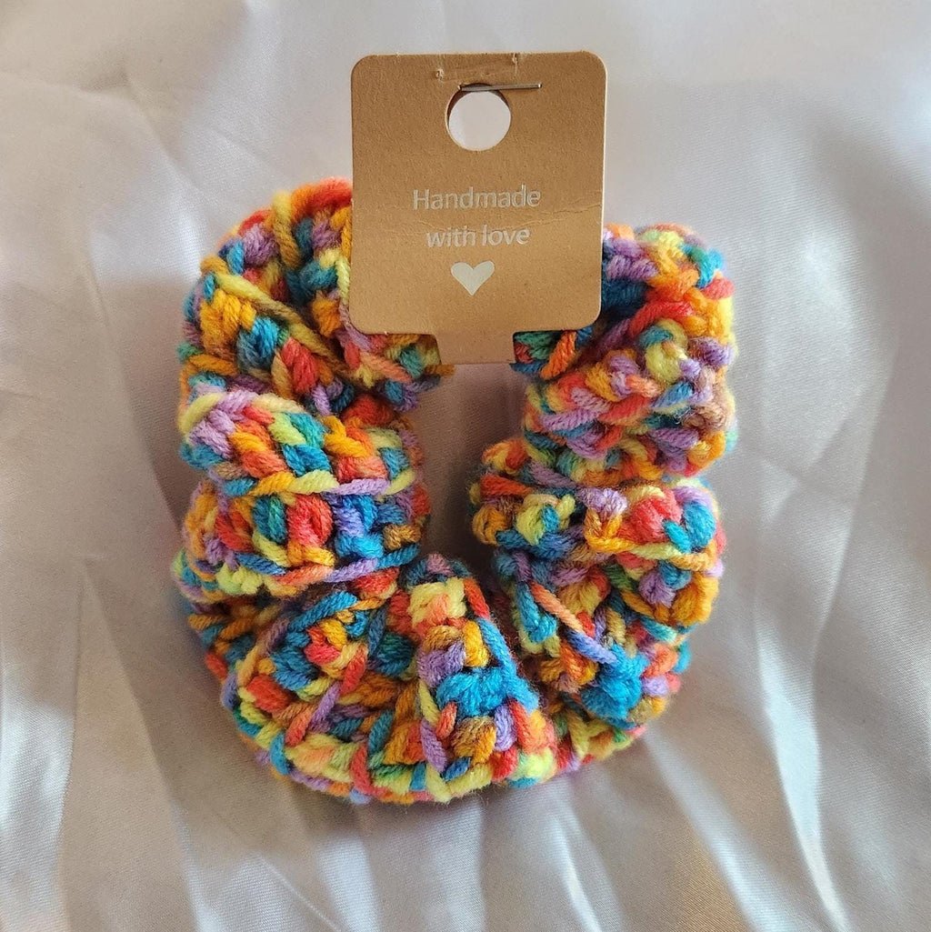Handmade Rainbow Hair Band; Variegated Crochet Donut Scrunchies and Wristbands for Women