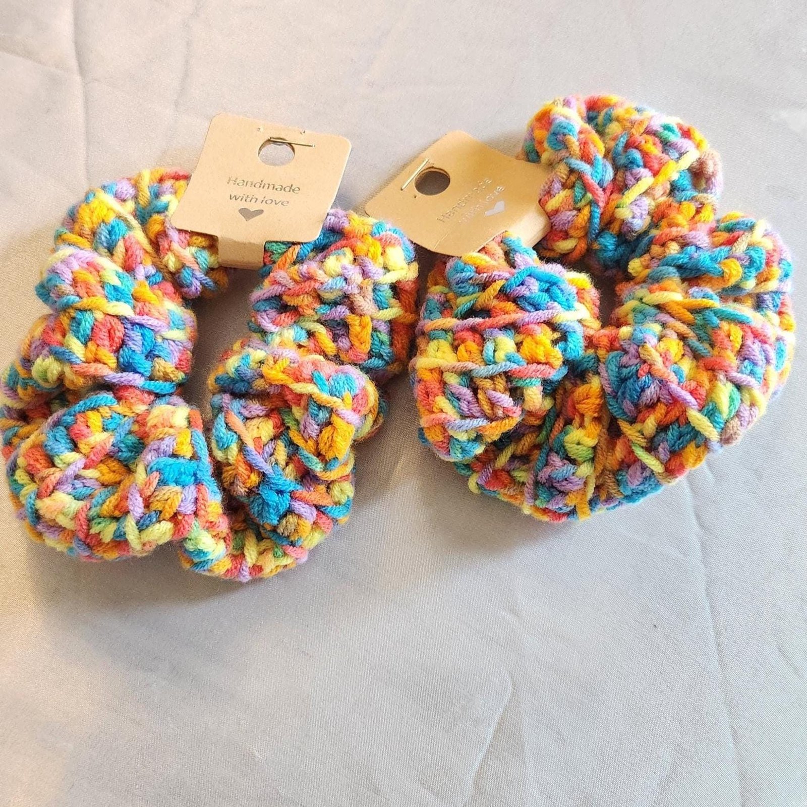Handmade Rainbow Hair Band; Variegated Crochet Donut Scrunchies and Wristbands for Women