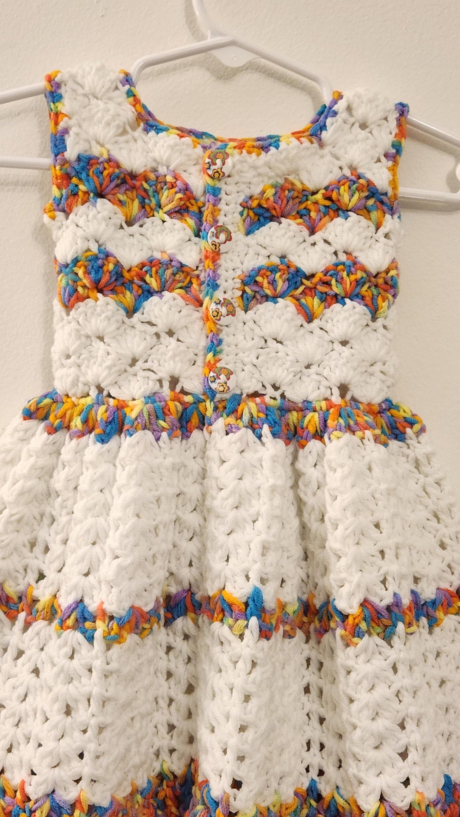 Handmade Crochet Rainbow Baby Dress: Newborn to 12 Months, Variegated Stripe Princess Gown