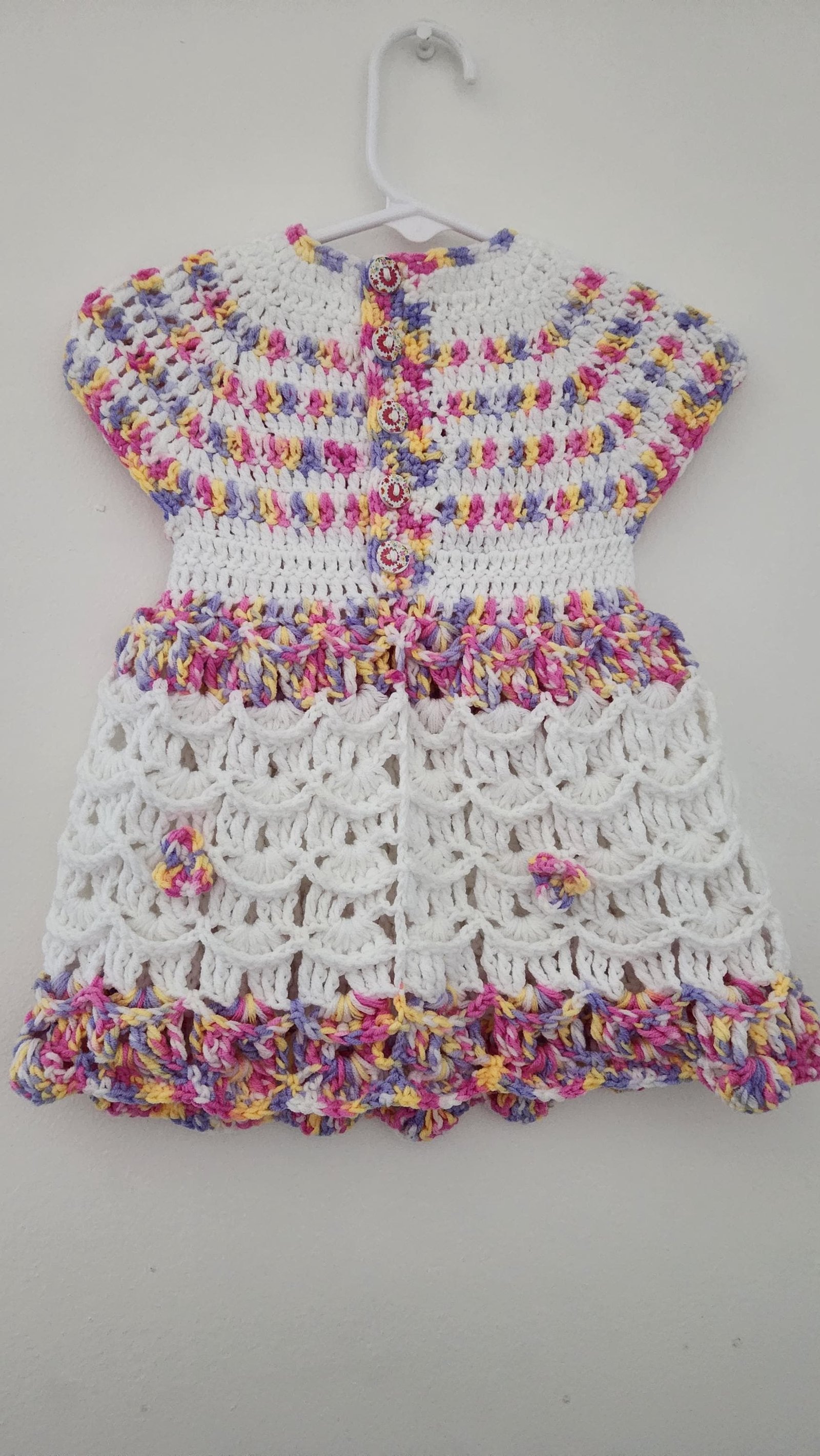 Colorful Baby's Lacy Dress; Handmade Crochet Club Flower Variegated Gown for Infants