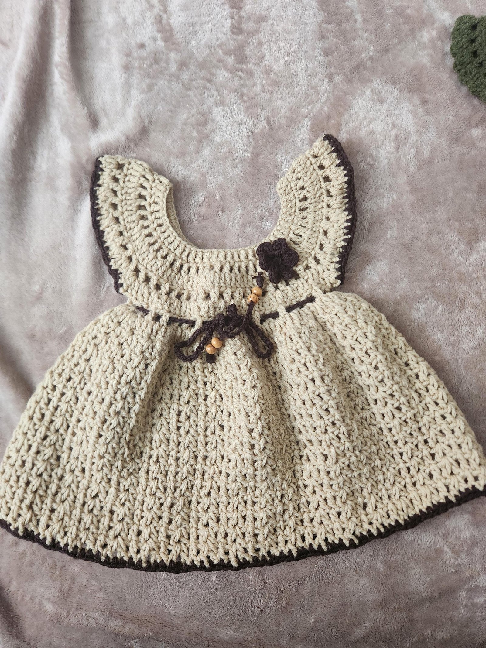 Handmade Baby Crochet Dress, Brown & Beige (0-12 Months)